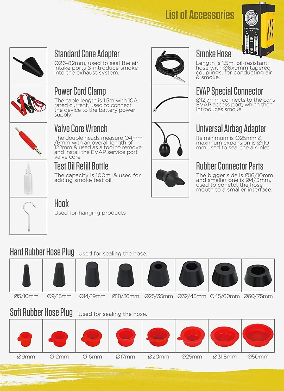 دستگاه تست دود خودرو AUTOOL، آشکارساز نشت دود EVAP، تستر تشخیصی نشت سوخت، تستر نشت سیستم لوله کشی خودرو در حالت دود/هوا، تستر نشت دود EVAP برای قایق خودرو 12 ولت با فلومتر