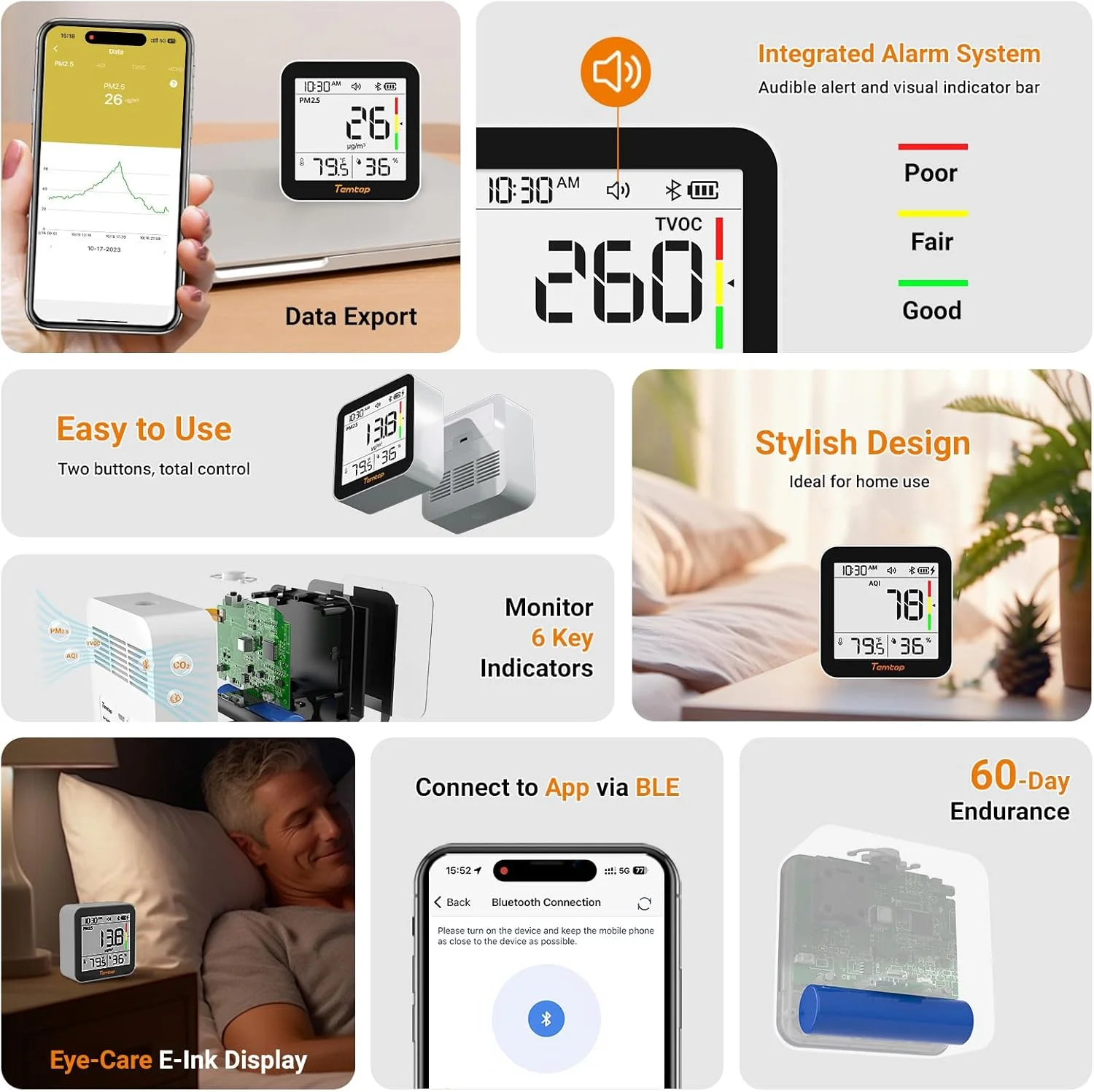 مانیتور کیفیت هوای داخلی Temtop M10+ - تشخیص دقیق CO2، PM2.5، VOC، سنسور هوشمند دما و رطوبت، با قابلیت اتصال به برنامه برای تست و تجزیه و تحلیل کیفیت هوای خانه مانیتور کیفیت هوای داخلی Temtop M10+ - تشخیص دقیق CO2، PM2.5، VOC، سنسور هوشمند دما و رطوبت، با قابلیت اتصال به برنامه برای تست و تجزیه و تحلیل کیفیت هوای خانه