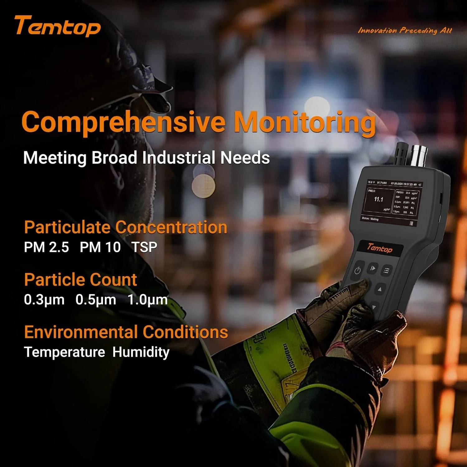 ذره‌شمار دستی Temtop برای ذرات 0.3µm، 0.5µm، 1.0µm، مانیتور ذرات PM2.5، PM10، TSP، آشکارساز دما و رطوبت