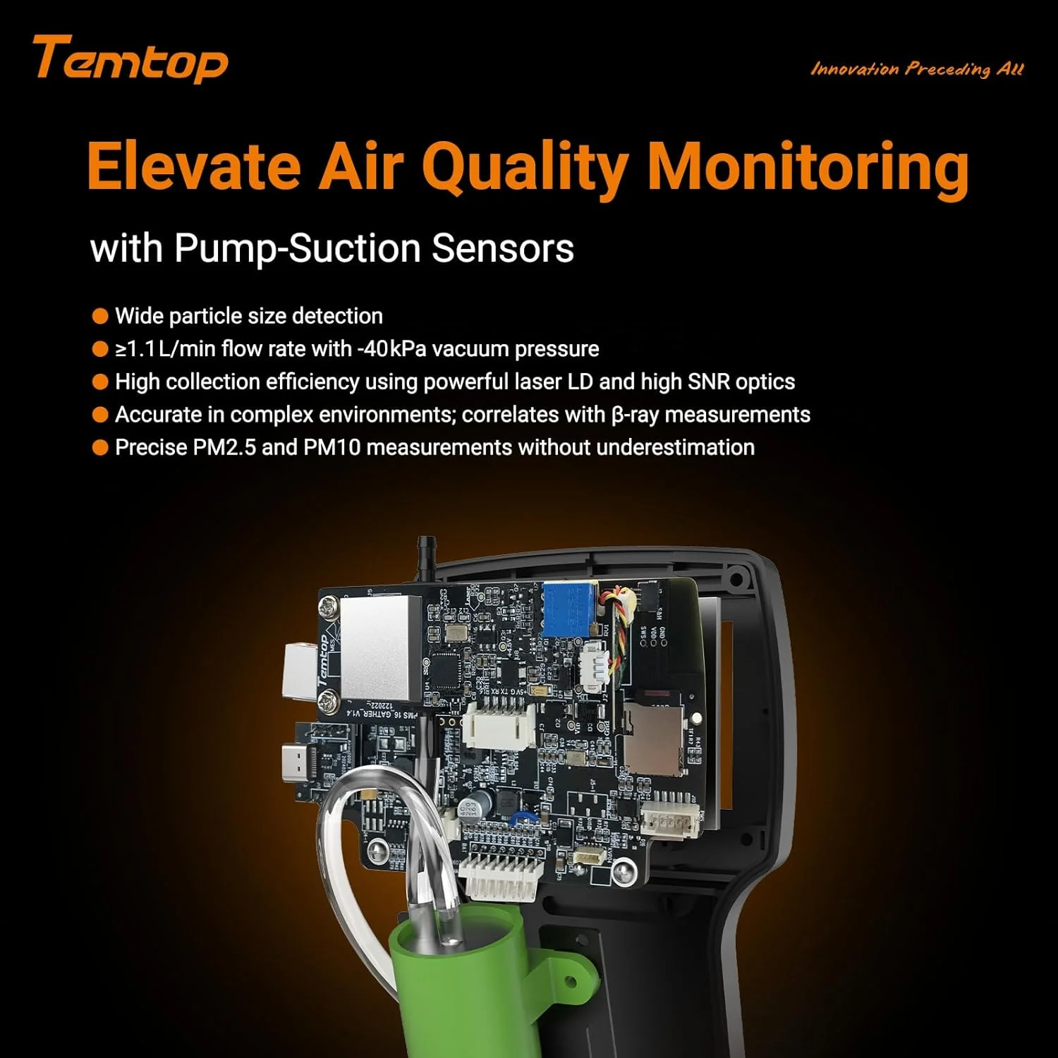 ذره‌شمار دستی Temtop برای ذرات 0.3µm، 0.5µm، 1.0µm، مانیتور ذرات PM2.5، PM10، TSP، آشکارساز دما و رطوبت