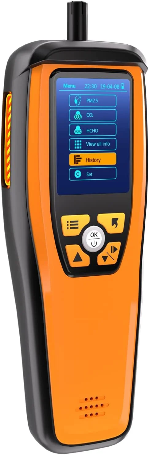 دستگاه سنجش کیفیت هوا Temtop، ردیاب CO2، دستگاه حرفه ای تشخیص دی اکسید کربن، PM2.5، PM10، فرمالدهید، دما و رطوبت به همراه آلارم صوتی و قابلیت انتقال داده (M2000 نسل دوم)