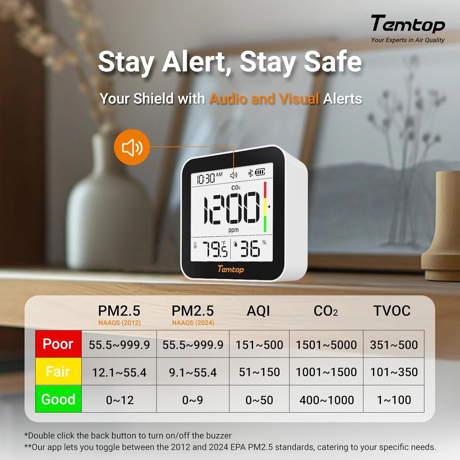 مانیتور کیفیت هوای داخلی Temtop M10+ - تشخیص دقیق CO2، PM2.5، VOC، سنسور هوشمند دما و رطوبت، با قابلیت اتصال به برنامه برای تست و تجزیه و تحلیل کیفیت هوای خانه مانیتور کیفیت هوای داخلی Temtop M10+ - تشخیص دقیق CO2، PM2.5، VOC، سنسور هوشمند دما و رطوبت، با قابلیت اتصال به برنامه برای تست و تجزیه و تحلیل کیفیت هوای خانه