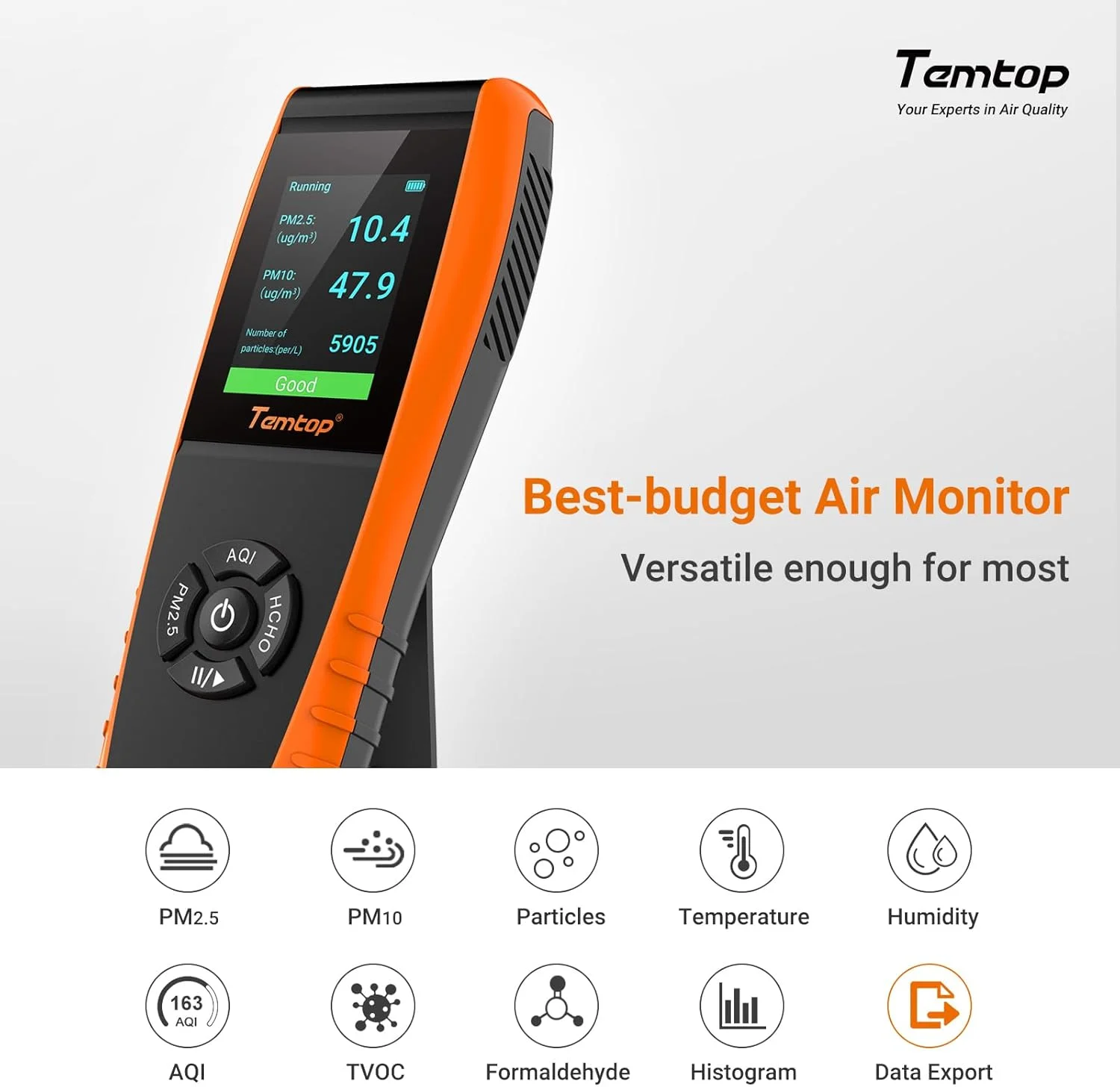 دستگاه تشخیص فرمالدهید حرفه ای Temtop LKC-1000S+ نسل دوم با قابلیت تست دقیق HCHO/PM2.5/PM10/TVOC و خروجی داده دستگاه تشخیص فرمالدهید حرفه ای Temtop LKC-1000S+ نسل دوم با قابلیت تست دقیق HCHO/PM2.5/PM10/TVOC و خروجی داده