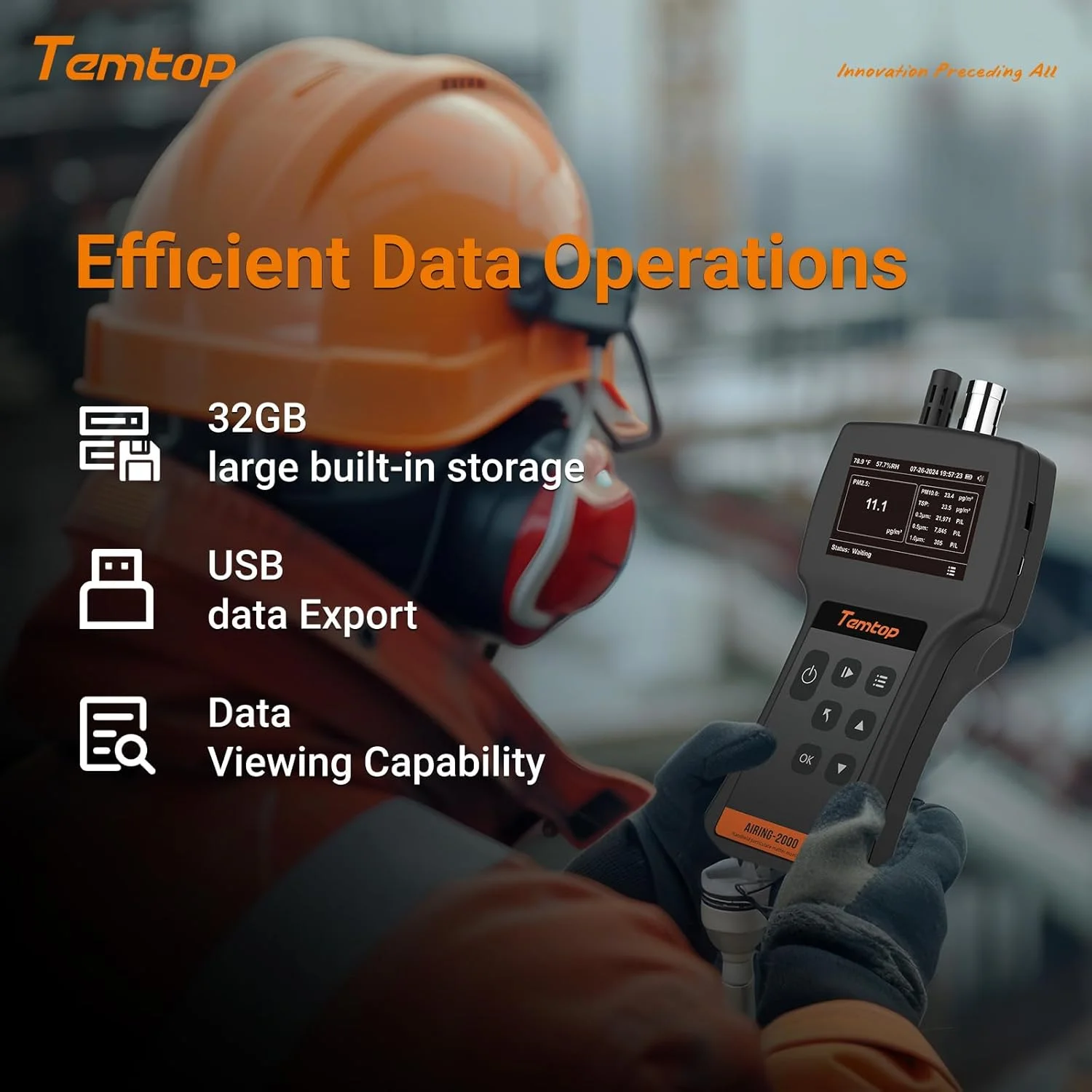 ذره‌شمار دستی Temtop برای ذرات 0.3µm، 0.5µm، 1.0µm، مانیتور ذرات PM2.5، PM10، TSP، آشکارساز دما و رطوبت