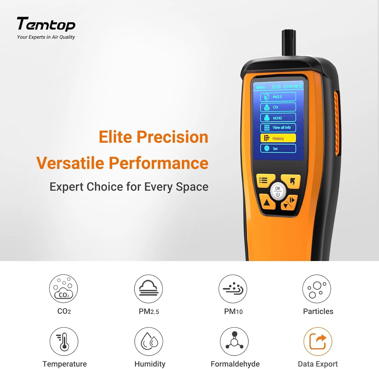 دستگاه سنجش کیفیت هوا Temtop، ردیاب CO2، دستگاه حرفه ای تشخیص دی اکسید کربن، PM2.5، PM10، فرمالدهید، دما و رطوبت به همراه آلارم صوتی و قابلیت انتقال داده (M2000 نسل دوم) دستگاه سنجش کیفیت هوا Temtop، ردیاب CO2، دستگاه حرفه ای تشخیص دی اکسید کربن، PM2.5، PM10، فرمالدهید، دما و رطوبت به همراه آلارم صوتی و قابلیت انتقال داده (M2000 نسل دوم)