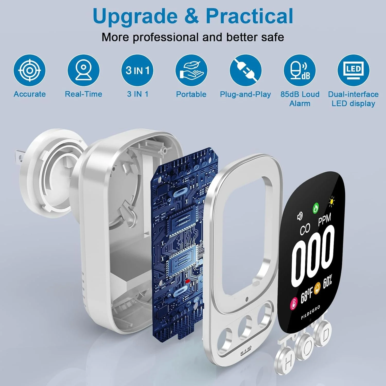 دستگاه تشخیص مونوکسید کربن 3 در 1 HYRAINBOW، مانیتور حرفه ای CO با نمایشگر LED 2.1 اینچی، قابلیت اتصال آسان و نمایش لحظه ای دما و رطوبت، آلارم مسافرتی قابل حمل با صدای بلند 85 دسی بل برای ایمنی هوا (سفید/کلاسیک) دستگاه تشخیص مونوکسید کربن 3 در 1 HYRAINBOW، مانیتور حرفه ای CO با نمایشگر LED 2.1 اینچی، قابلیت اتصال آسان و نمایش لحظه ای دما و رطوبت، آلارم مسافرتی قابل حمل با صدای بلند 85 دسی بل برای ایمنی هوا (سفید/کلاسیک)