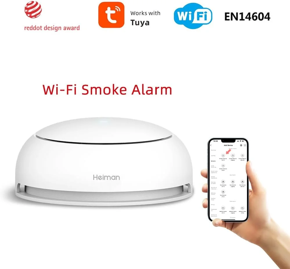 آشکارساز دود فوتوالکتریک بی سیم هوشمند وای فای هایمن با استاندارد EN14604، هشدار باتری کم، با باتری قابل تعویض، عمر باتری 5 سال (بسته 5 عددی WS2SA-1-TY) آشکارساز دود فوتوالکتریک بی سیم هوشمند وای فای هایمن با استاندارد EN14604، هشدار باتری کم، با باتری قابل تعویض، عمر باتری 5 سال (بسته 5 عددی WS2SA-1-TY)