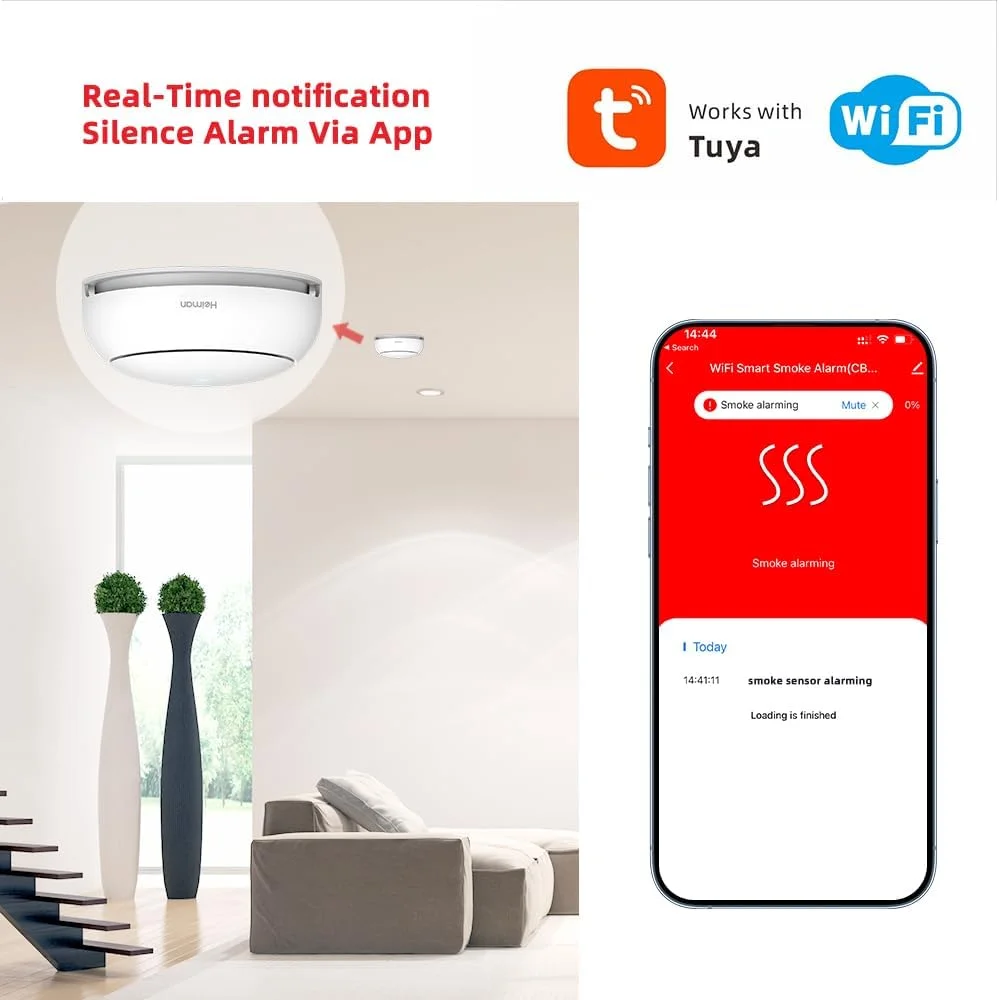 آشکارساز دود فوتوالکتریک بی سیم هوشمند وای فای هایمن با استاندارد EN14604، هشدار باتری کم، با باتری قابل تعویض، عمر باتری 5 سال (بسته 5 عددی WS2SA-1-TY) آشکارساز دود فوتوالکتریک بی سیم هوشمند وای فای هایمن با استاندارد EN14604، هشدار باتری کم، با باتری قابل تعویض، عمر باتری 5 سال (بسته 5 عددی WS2SA-1-TY)