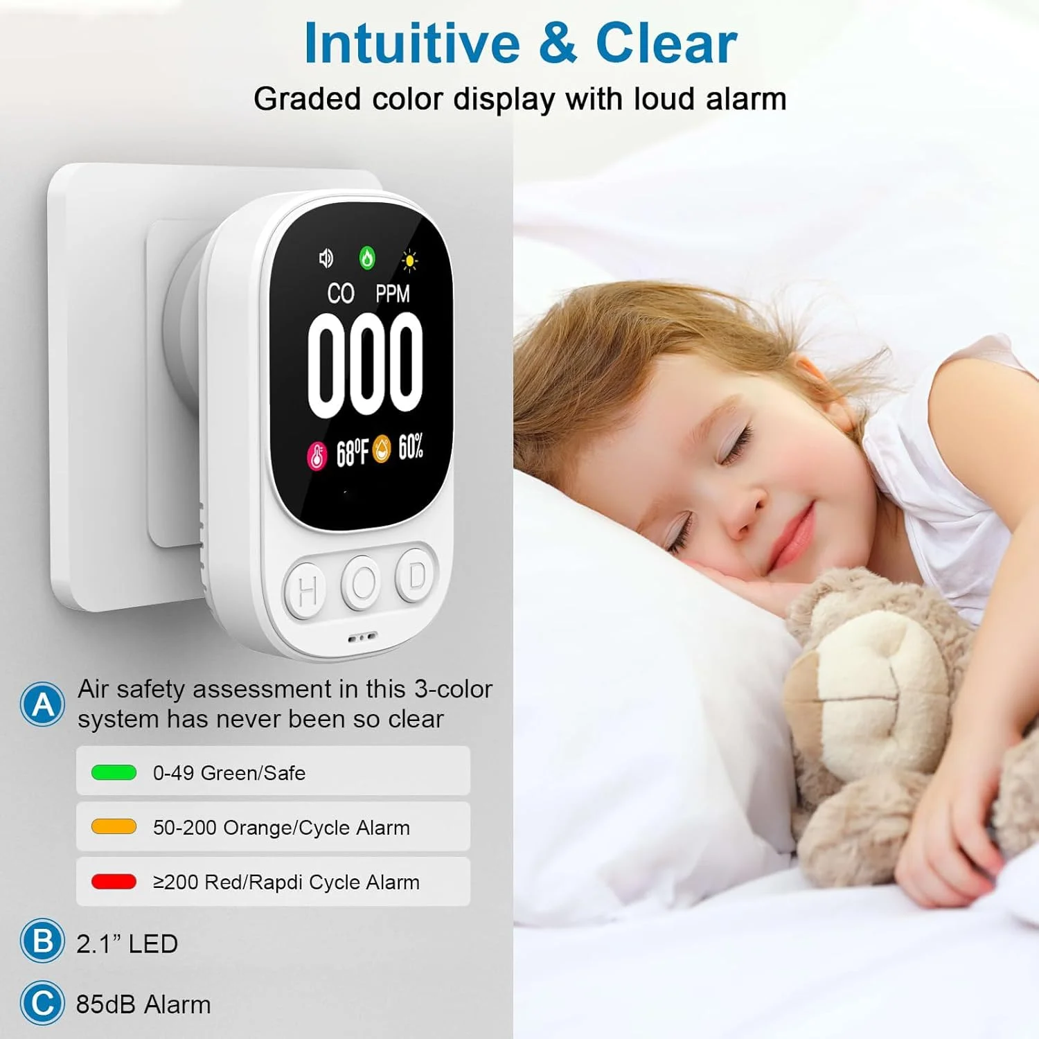 دستگاه تشخیص مونوکسید کربن 3 در 1 HYRAINBOW، مانیتور حرفه ای CO با نمایشگر LED 2.1 اینچی، قابلیت اتصال آسان و نمایش لحظه ای دما و رطوبت، آلارم مسافرتی قابل حمل با صدای بلند 85 دسی بل برای ایمنی هوا (سفید/کلاسیک) دستگاه تشخیص مونوکسید کربن 3 در 1 HYRAINBOW، مانیتور حرفه ای CO با نمایشگر LED 2.1 اینچی، قابلیت اتصال آسان و نمایش لحظه ای دما و رطوبت، آلارم مسافرتی قابل حمل با صدای بلند 85 دسی بل برای ایمنی هوا (سفید/کلاسیک)