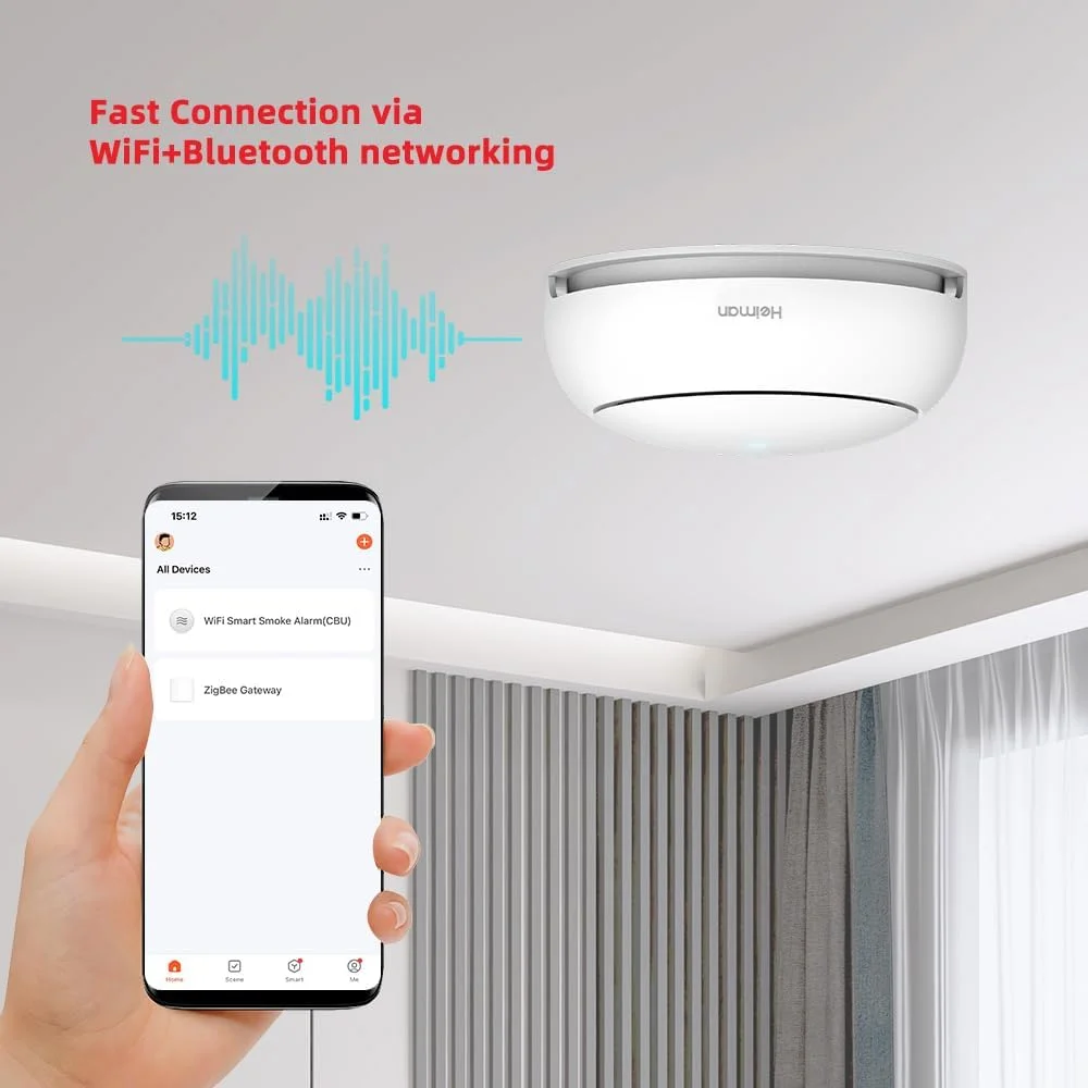 آشکارساز دود فوتوالکتریک بی سیم هوشمند وای فای هایمن با استاندارد EN14604، هشدار باتری کم، با باتری قابل تعویض، عمر باتری 5 سال (بسته 5 عددی WS2SA-1-TY) آشکارساز دود فوتوالکتریک بی سیم هوشمند وای فای هایمن با استاندارد EN14604، هشدار باتری کم، با باتری قابل تعویض، عمر باتری 5 سال (بسته 5 عددی WS2SA-1-TY)