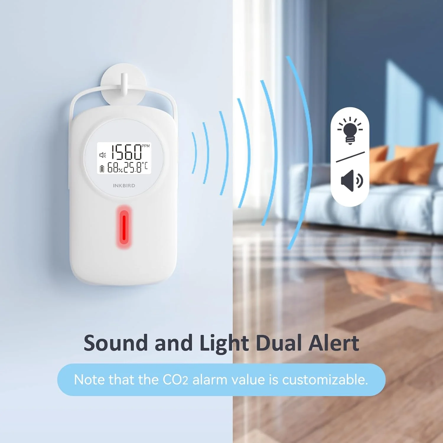 دستگاه سنجش کیفیت هوای داخل INKBIRD IAM-O2، دستگاه تشخیص CO2 سه کاره، نمایشگر دما و رطوبت، سیستم هشدار دوگانه، مناسب برای خانه، مدرسه، دفتر، وسایل نقلیه تفریحی