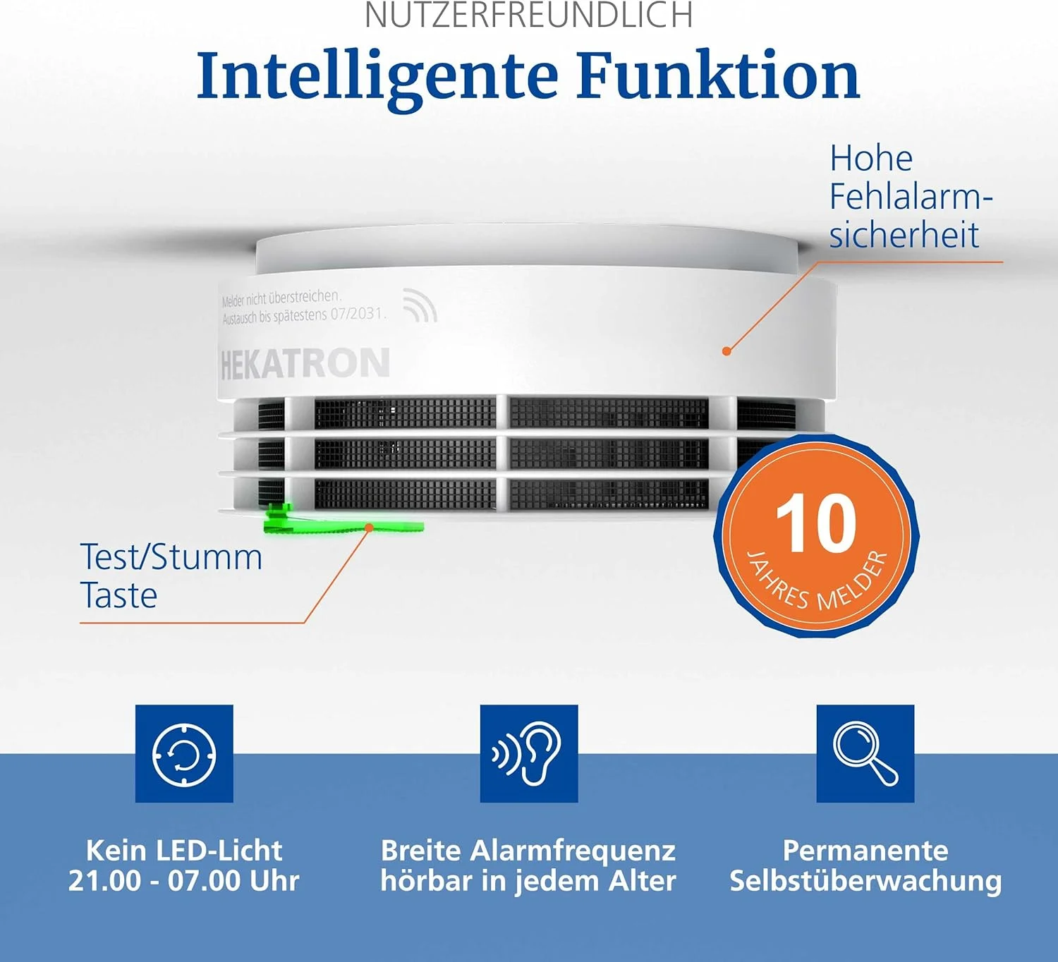 آشکارساز دود Hekatron Genius Plus X Edition 2021 - شامل باتری و پدهای چسبی - سفید آشکارساز دود Hekatron Genius Plus X Edition 2021 - شامل باتری و پدهای چسبی - سفید