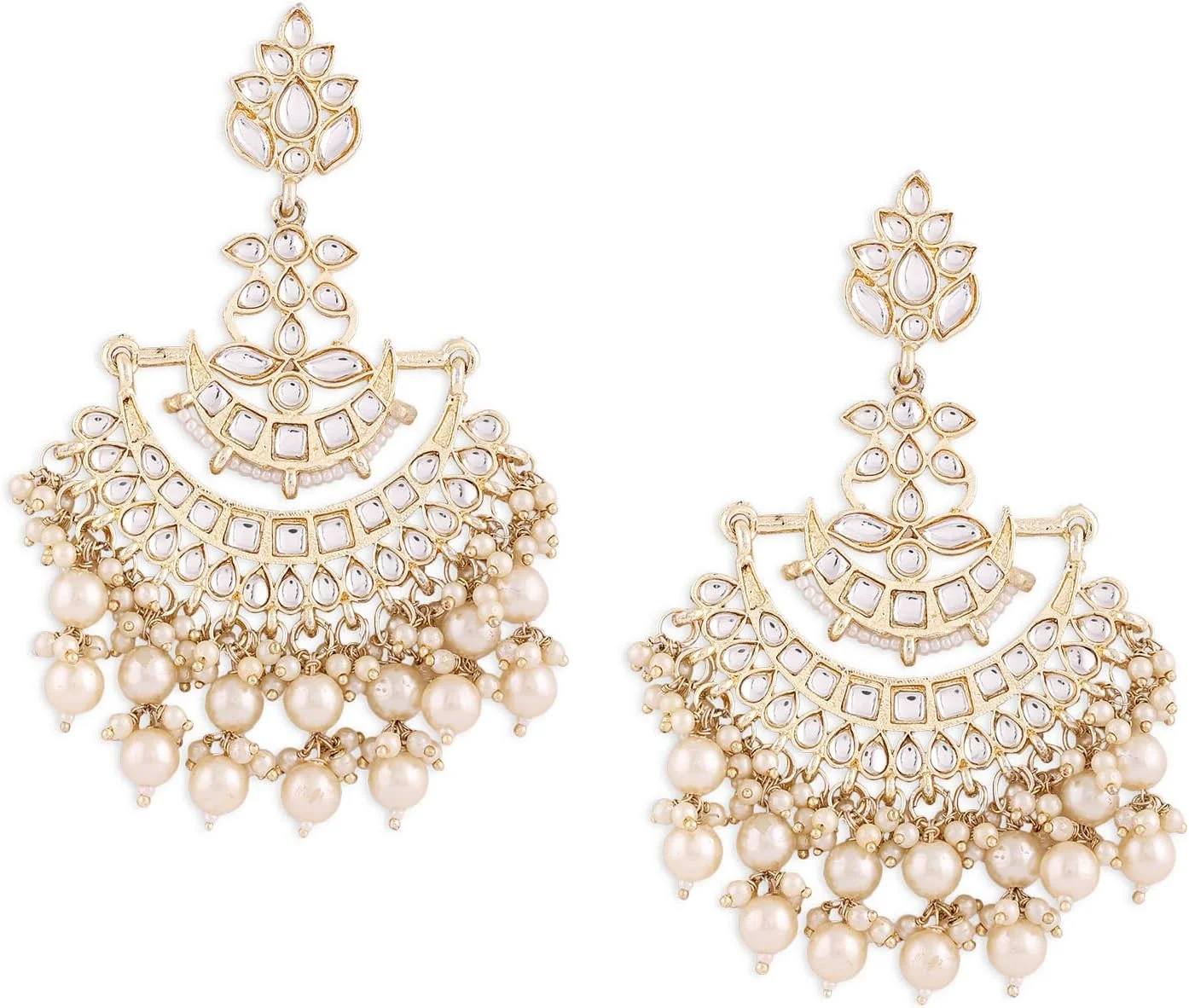 گوشواره آویز هلالی زنانه ZAVERI PEARLS با طرح نگین های Kundan و مروارید، رنگ طلایی - ZPFK13978 گوشواره آویز هلالی زنانه ZAVERI PEARLS با طرح نگین های Kundan و مروارید، رنگ طلایی - ZPFK13978
