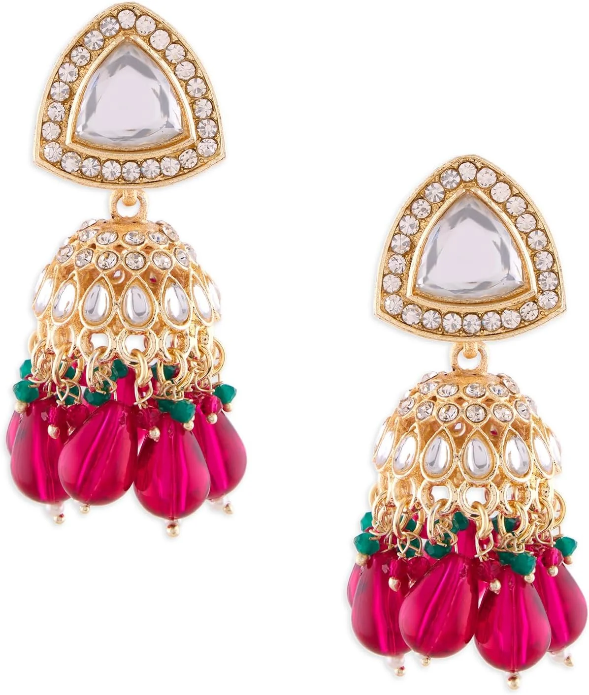 گوشواره زنانه جومکی نگین دار خوشه ای سبز صورتی رانی Zaveri Pearls مدل ZPFK17799 گوشواره زنانه جومکی نگین دار خوشه ای سبز صورتی رانی Zaveri Pearls مدل ZPFK17799