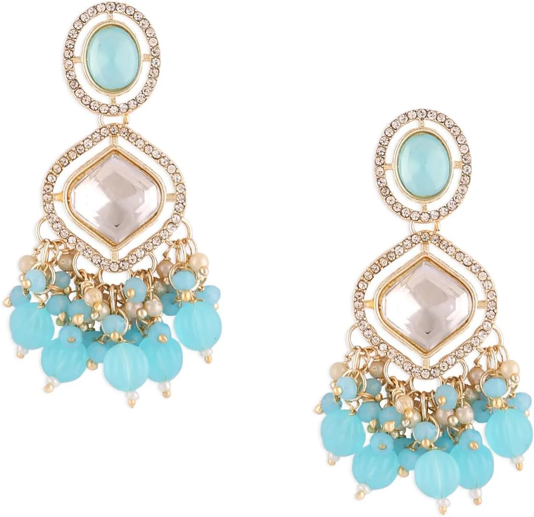 گوشواره آویز زنانه Zaveri Pearls فیروزه ای آبی با الماس اتریشی و سنگ های مصنوعی - ZPFK16918 گوشواره آویز زنانه Zaveri Pearls فیروزه ای آبی با الماس اتریشی و سنگ های مصنوعی - ZPFK16918