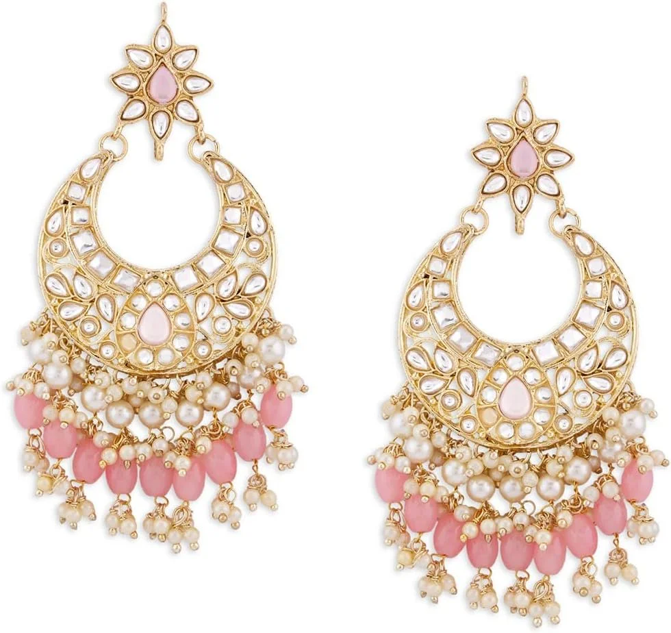 گوشواره آویز هلالی آویزدار خوشه ای مهره ای صورتی رنگ زنانه Zaveri Pearls مدل ZPFK13794 گوشواره آویز هلالی آویزدار خوشه ای مهره ای صورتی رنگ زنانه Zaveri Pearls مدل ZPFK13794