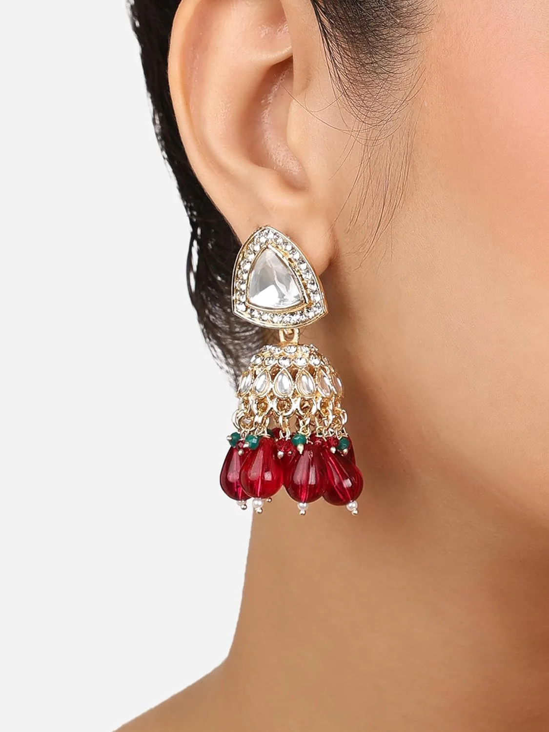 گوشواره زنانه جومکی نگین دار خوشه ای سبز صورتی رانی Zaveri Pearls مدل ZPFK17799 گوشواره زنانه جومکی نگین دار خوشه ای سبز صورتی رانی Zaveri Pearls مدل ZPFK17799