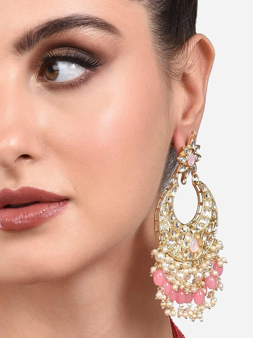 گوشواره آویز هلالی آویزدار خوشه ای مهره ای صورتی رنگ زنانه Zaveri Pearls مدل ZPFK13794 گوشواره آویز هلالی آویزدار خوشه ای مهره ای صورتی رنگ زنانه Zaveri Pearls مدل ZPFK13794