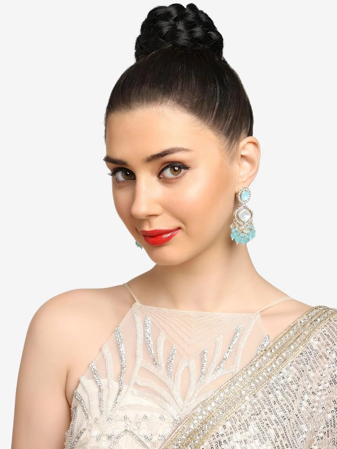 گوشواره آویز زنانه Zaveri Pearls فیروزه ای آبی با الماس اتریشی و سنگ های مصنوعی - ZPFK16918 گوشواره آویز زنانه Zaveri Pearls فیروزه ای آبی با الماس اتریشی و سنگ های مصنوعی - ZPFK16918