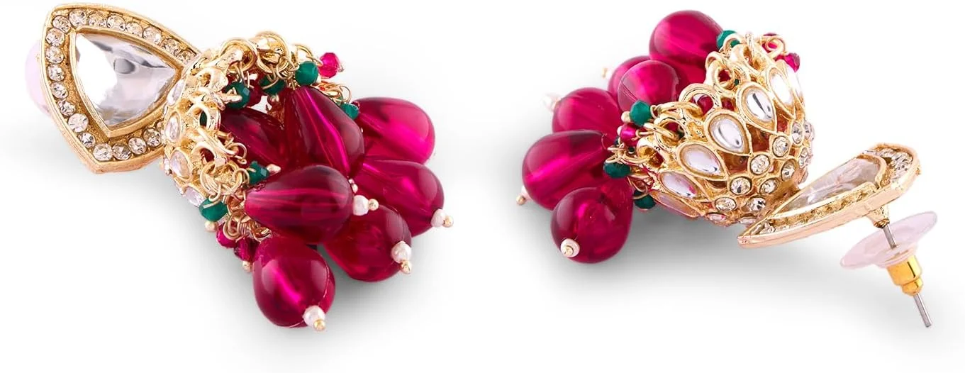 گوشواره زنانه جومکی نگین دار خوشه ای سبز صورتی رانی Zaveri Pearls مدل ZPFK17799 گوشواره زنانه جومکی نگین دار خوشه ای سبز صورتی رانی Zaveri Pearls مدل ZPFK17799