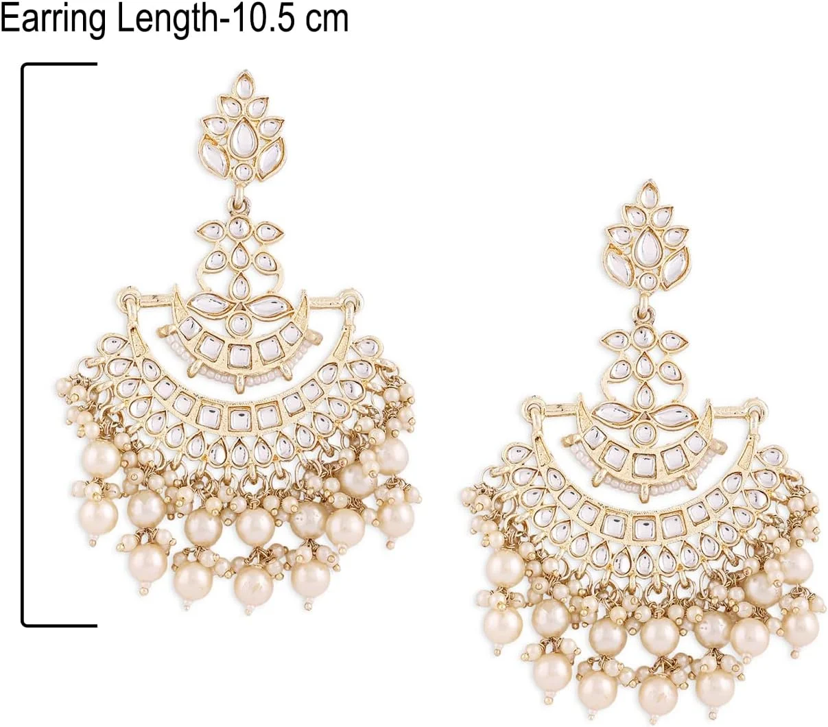 گوشواره آویز هلالی زنانه ZAVERI PEARLS با طرح نگین های Kundan و مروارید، رنگ طلایی - ZPFK13978