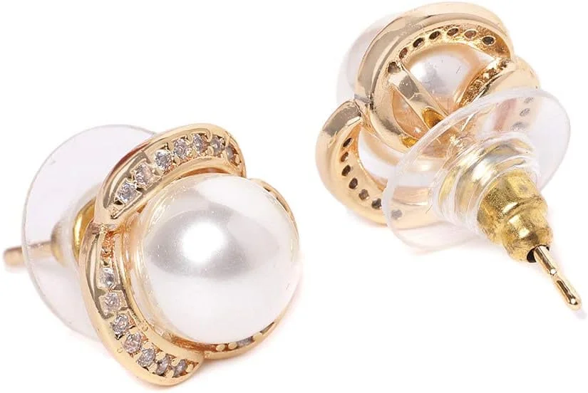 گوشواره های میخی زنانه ZAVERI PEARLS با روکش طلایی، پایه فلزی برنجی، زیرکونیا مکعبی درخشان و مروارید - ZPFK9471 گوشواره های میخی زنانه ZAVERI PEARLS با روکش طلایی، پایه فلزی برنجی، زیرکونیا مکعبی درخشان و مروارید - ZPFK9471