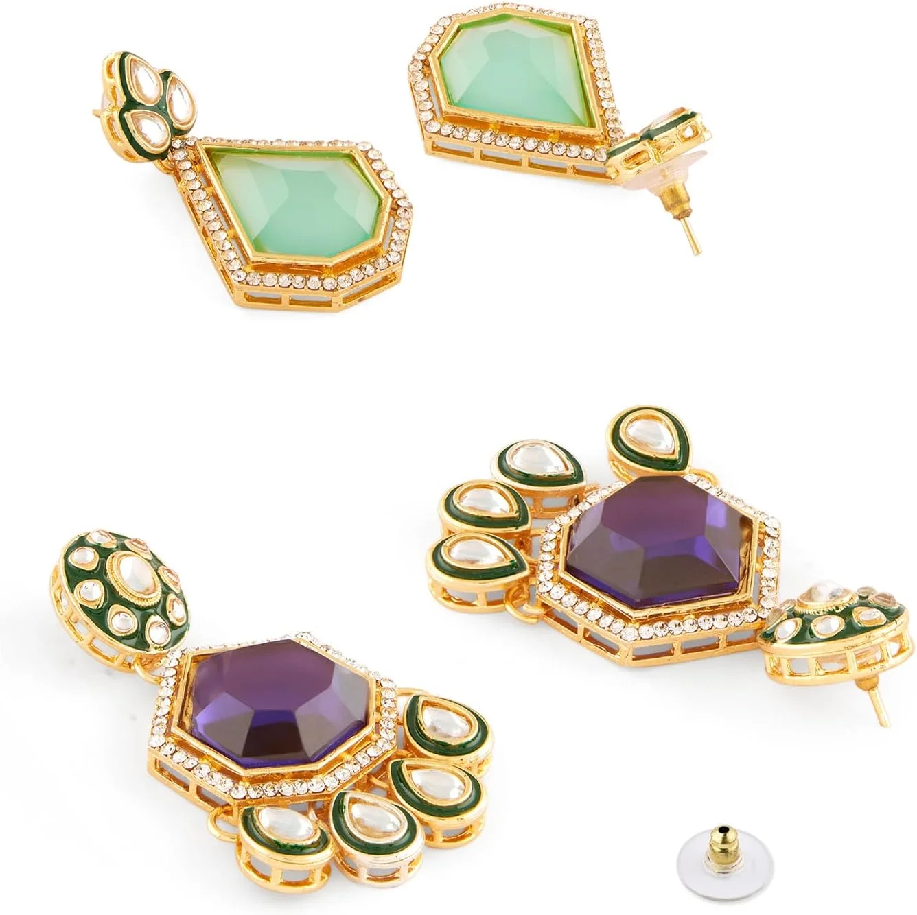 گوشواره های آویز زنانه Zaveri Pearls، ست 2 عددی، بنفش، سبز نعنایی، طرح میناکاری سنتی - ZPFK18306 گوشواره های آویز زنانه Zaveri Pearls، ست 2 عددی، بنفش، سبز نعنایی، طرح میناکاری سنتی - ZPFK18306