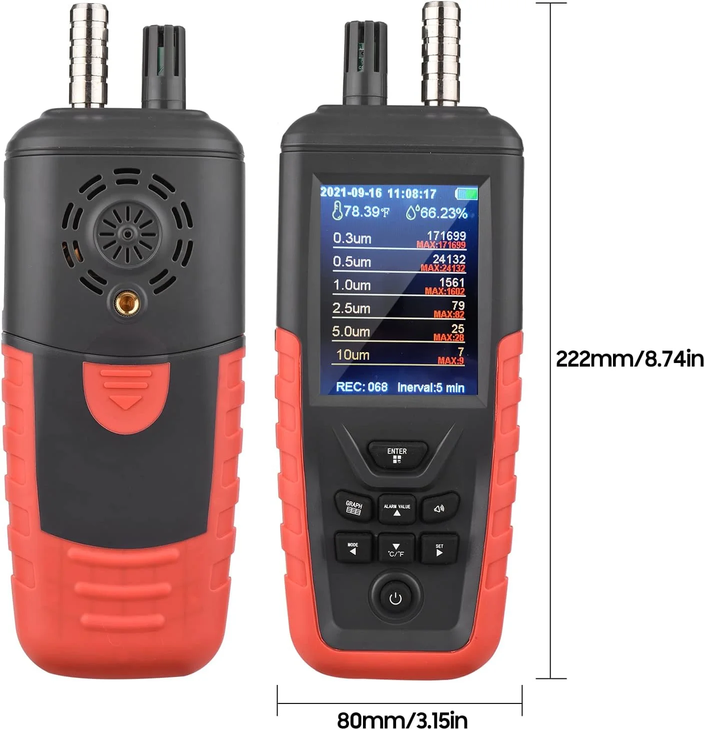 شمارنده ذرات گرد و غبار UNI-T، 6 کاناله 0.3um/ 0.5μm/ 1.0μm/ 2.5μm/ 5.0μm/ 10um PM2.5 PM10 با صفحه نمایش رنگی TFT با نور پس زمینه 3.2 اینچی، مانیتور دما و رطوبت کیفیت هوا برای خانه و دفتر شمارنده ذرات گرد و غبار UNI-T، 6 کاناله 0.3um/ 0.5μm/ 1.0μm/ 2.5μm/ 5.0μm/ 10um PM2.5 PM10 با صفحه نمایش رنگی TFT با نور پس زمینه 3.2 اینچی، مانیتور دما و رطوبت کیفیت هوا برای خانه و دفتر
