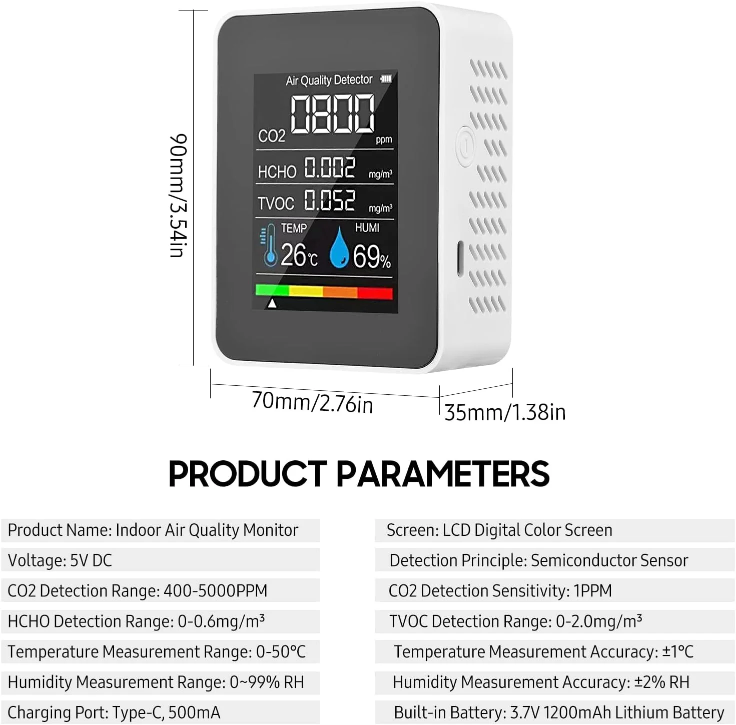 مانیتور کیفیت هوای قابل حمل UNI-T، دستگاه تست CO2، فرمالدهید HCHO، TVOC، دما و رطوبت LCD، دستگاه اندازه گیری CO2 قابل شارژ برای اتاق، دفتر، گلخانه، انبار مانیتور کیفیت هوای قابل حمل UNI-T، دستگاه تست CO2، فرمالدهید HCHO، TVOC، دما و رطوبت LCD، دستگاه اندازه گیری CO2 قابل شارژ برای اتاق، دفتر، گلخانه، انبار