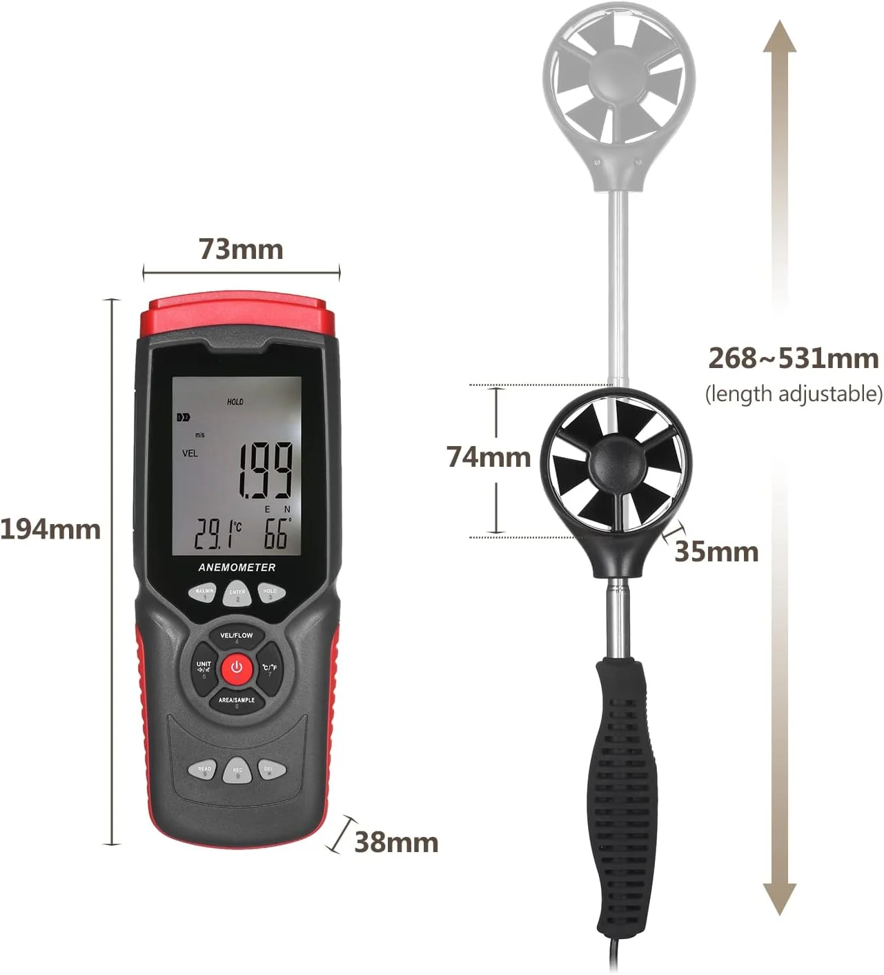 بادسنج دیجیتال دستی یونی تی، بادسنج چند منظوره حرفه ای با فن کمکی جداشدنی و کیف نگهداری بادسنج دیجیتال دستی یونی تی، بادسنج چند منظوره حرفه ای با فن کمکی جداشدنی و کیف نگهداری