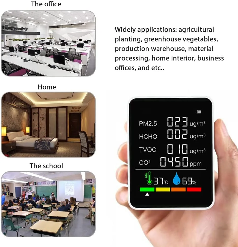 تستر چند منظوره کیفیت هوای خانگی UNI-T با قابلیت اندازه گیری دی اکسید کربن، PM2.5، TVOC، HCHO، نمایش میزان برق، دما، رطوبت، صفحه نمایش LCD با نور پس زمینه و کالیبراسیون خودکار تستر چند منظوره کیفیت هوای خانگی UNI-T با قابلیت اندازه گیری دی اکسید کربن، PM2.5، TVOC، HCHO، نمایش میزان برق، دما، رطوبت، صفحه نمایش LCD با نور پس زمینه و کالیبراسیون خودکار
