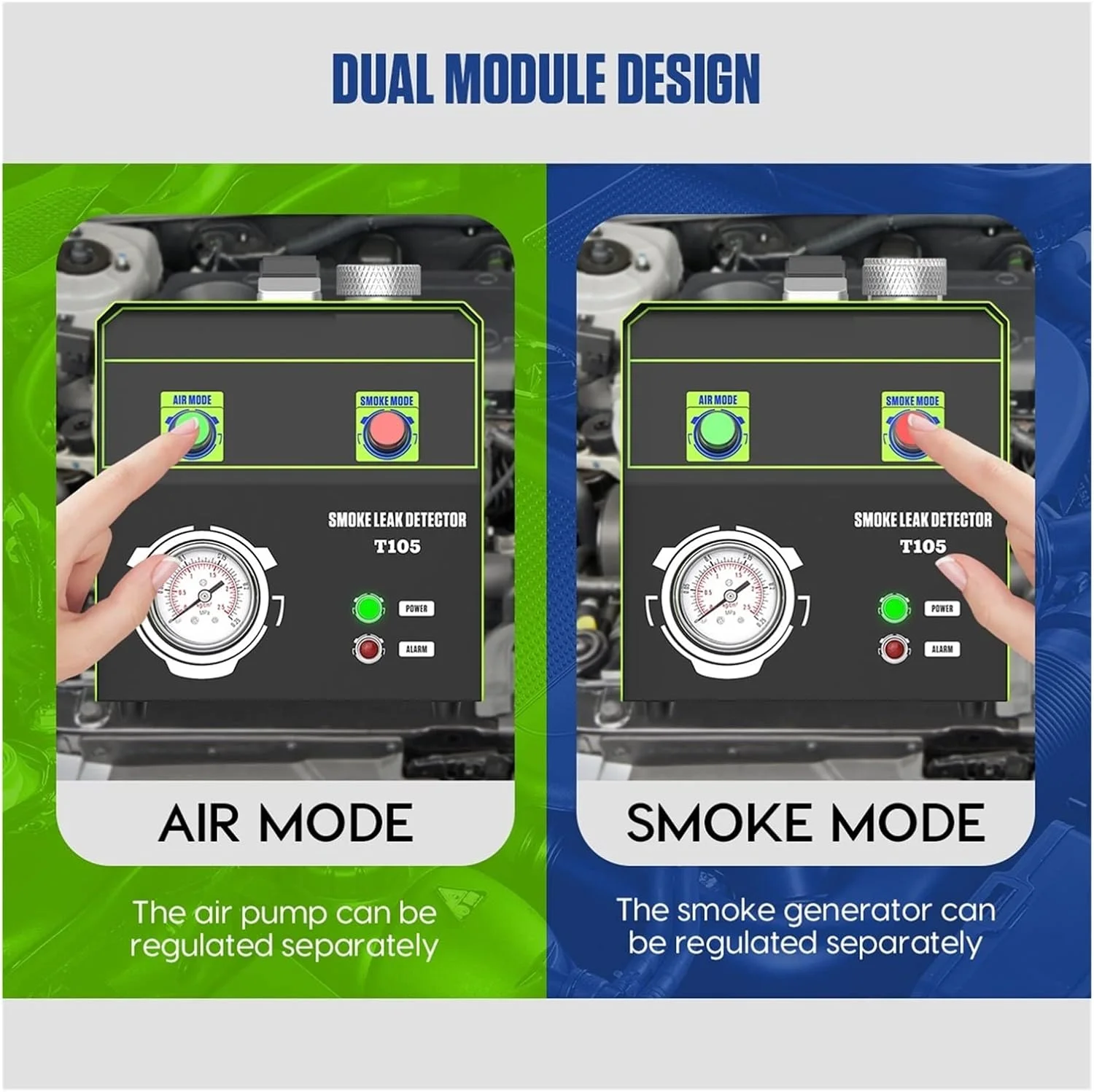 دستگاه نشت یاب دود خودرو TEmkin مدل T105، ژنراتور دود برای خودرو، سیستم دو حالته تست نشت سیستم خودرو، دستگاه دود ساز خودرو با هشدار صوتی و LED