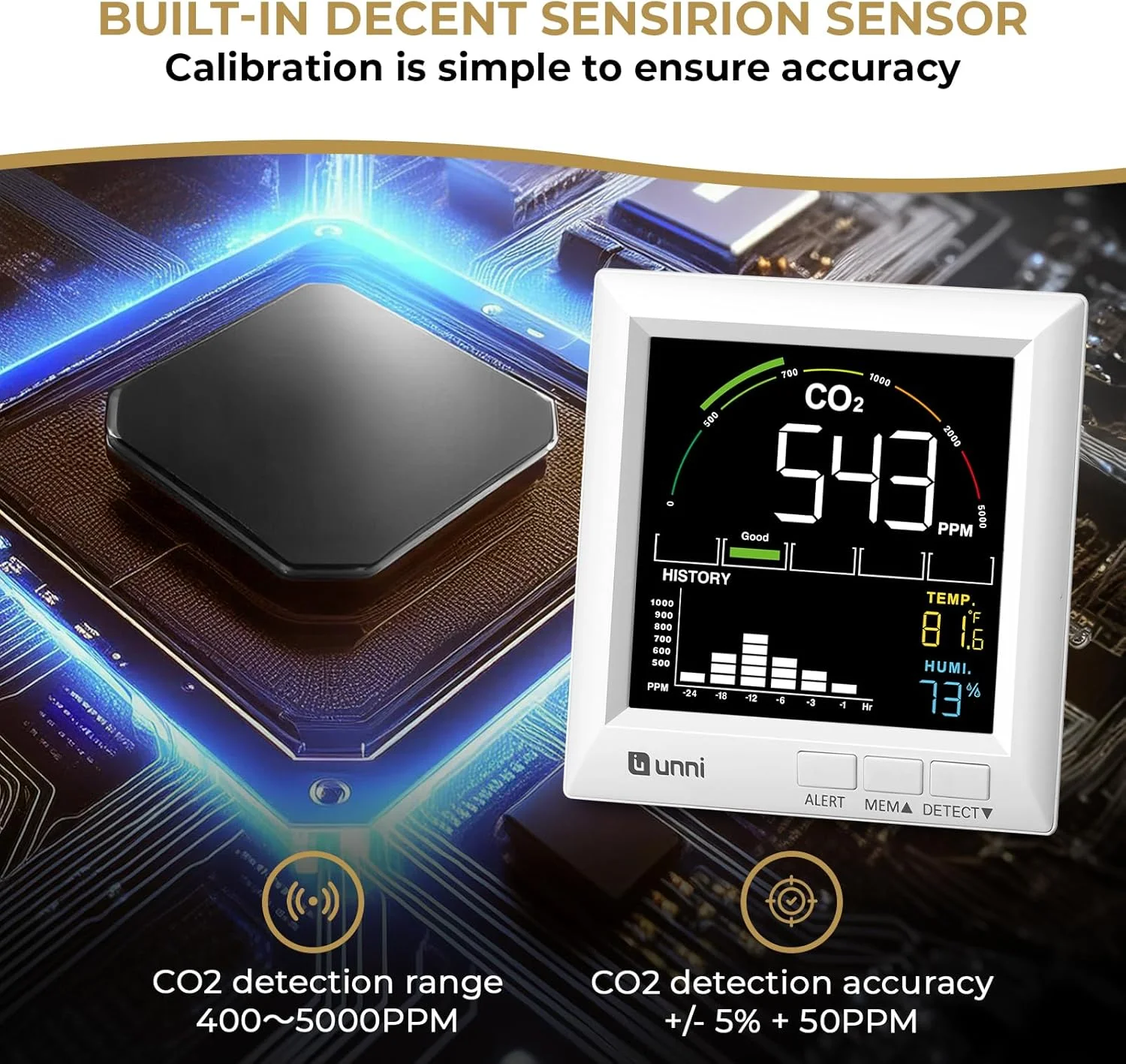 دستگاه سنجش کیفیت هوای داخل U UNNI، متر CO2، ردیاب دی اکسید کربن، سنسور NDIR، S دستگاه سنجش کیفیت هوای داخل U UNNI، متر CO2، ردیاب دی اکسید کربن، سنسور NDIR، S