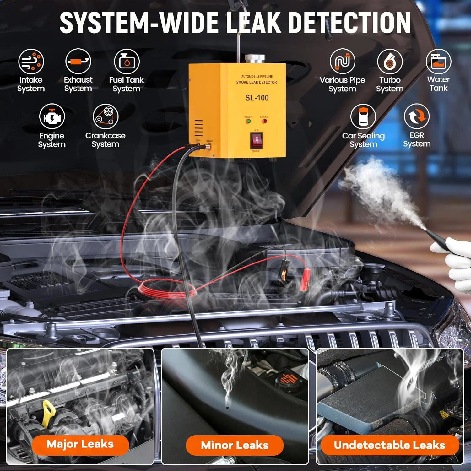 دستگاه نشت یاب دود خودرو Villabliss SL100، جریان خروجی بالا 12 لیتر در دقیقه، پمپ هوای داخلی تستر تشخیص خلاء Evap، دستگاه دود خودرو سیستم لوله تشخیص سوخت برای خودرو