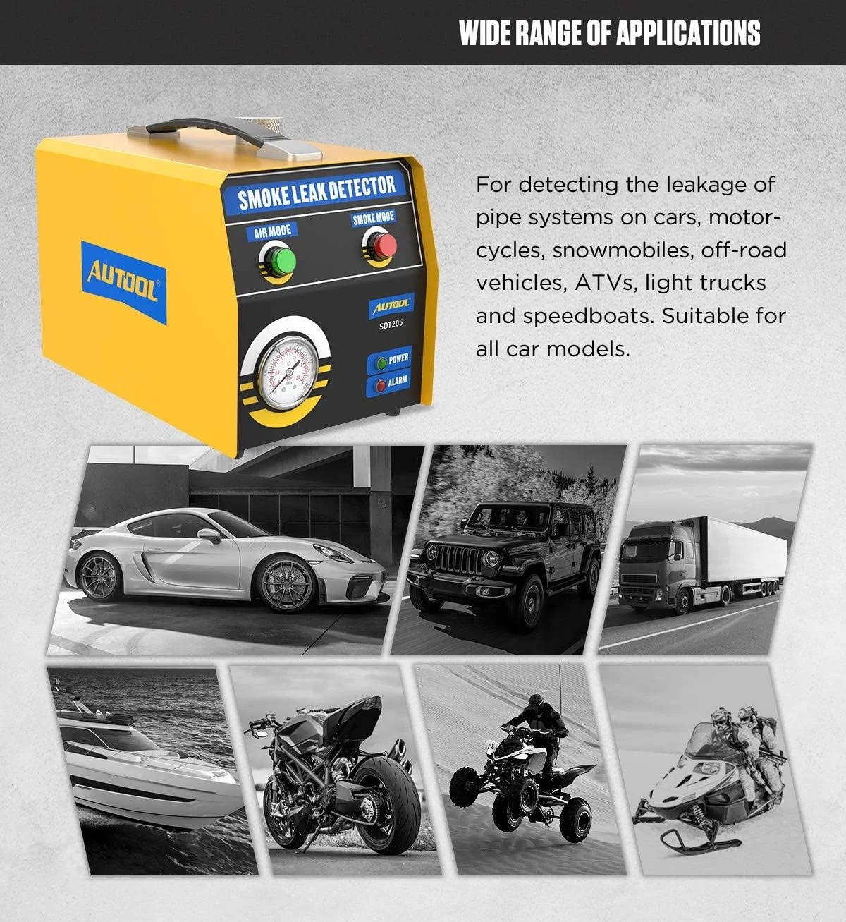 دستگاه تشخیص نشت دود QPKING، تستر تشخیصی نشت سوخت خودرو 2 حالته، تستر نشت سیستم لوله کشی، دستگاه تشخیص نشت EVAP برای خودروهای 12 ولت