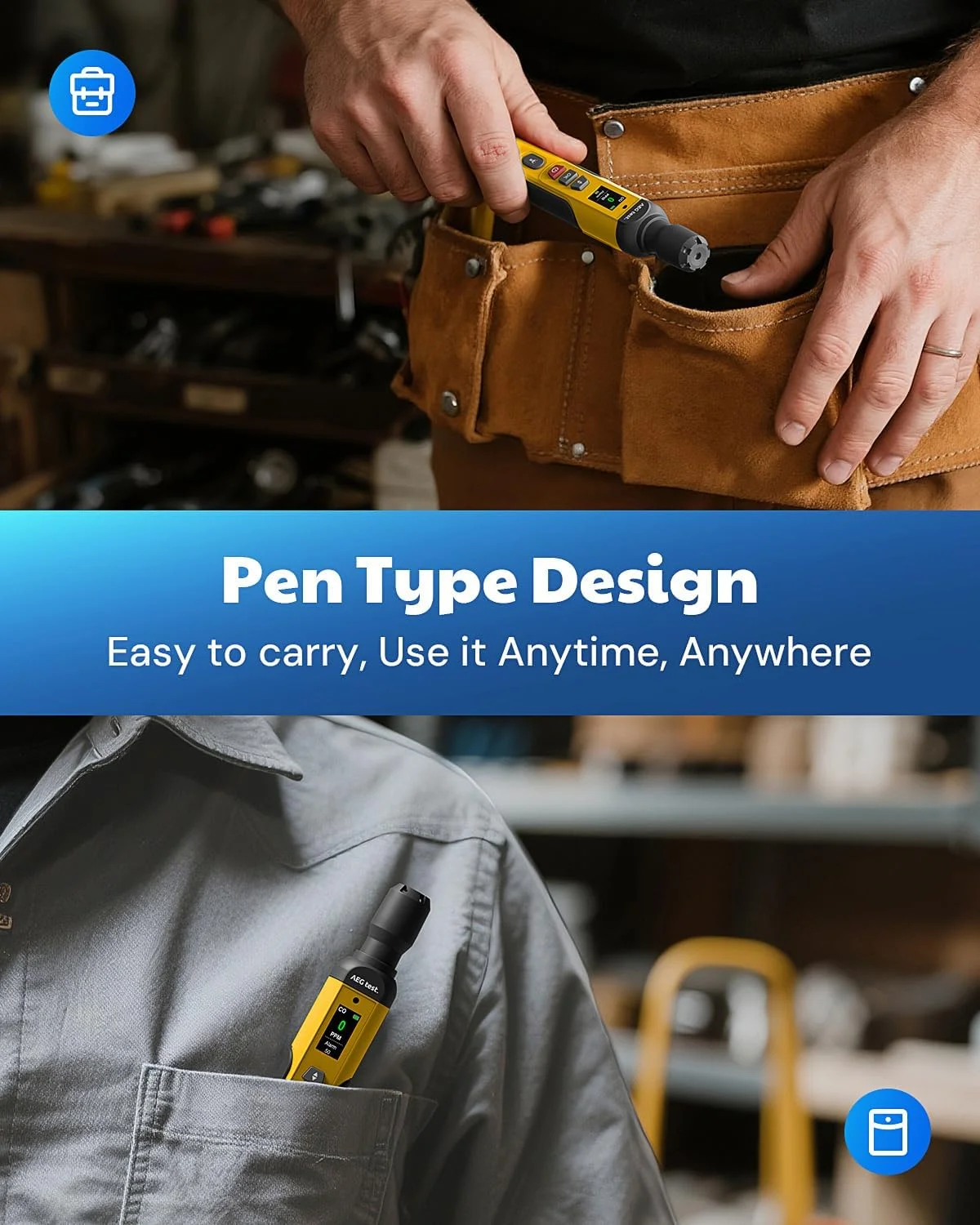 دتکتور مونوکسید کربن قابل حمل AEGTEST AGT-2459، 0 تا 1000 PPM، CO قابل شارژ با آلارم صوتی/تصویری، صفحه نمایش رنگی TFT برای خانه، مسافرت، صنعت و استفاده سیار - زرد