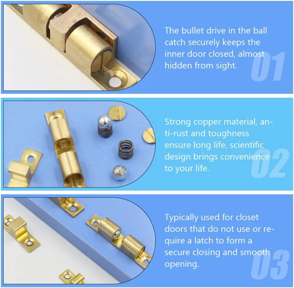 2 عدد قفل توپی درب کمد، قفل فشاری توپی کمد، قفل غلتکی توپی به همراه پیچ برای درب کمد، کابینت، مبلمان، طلایی