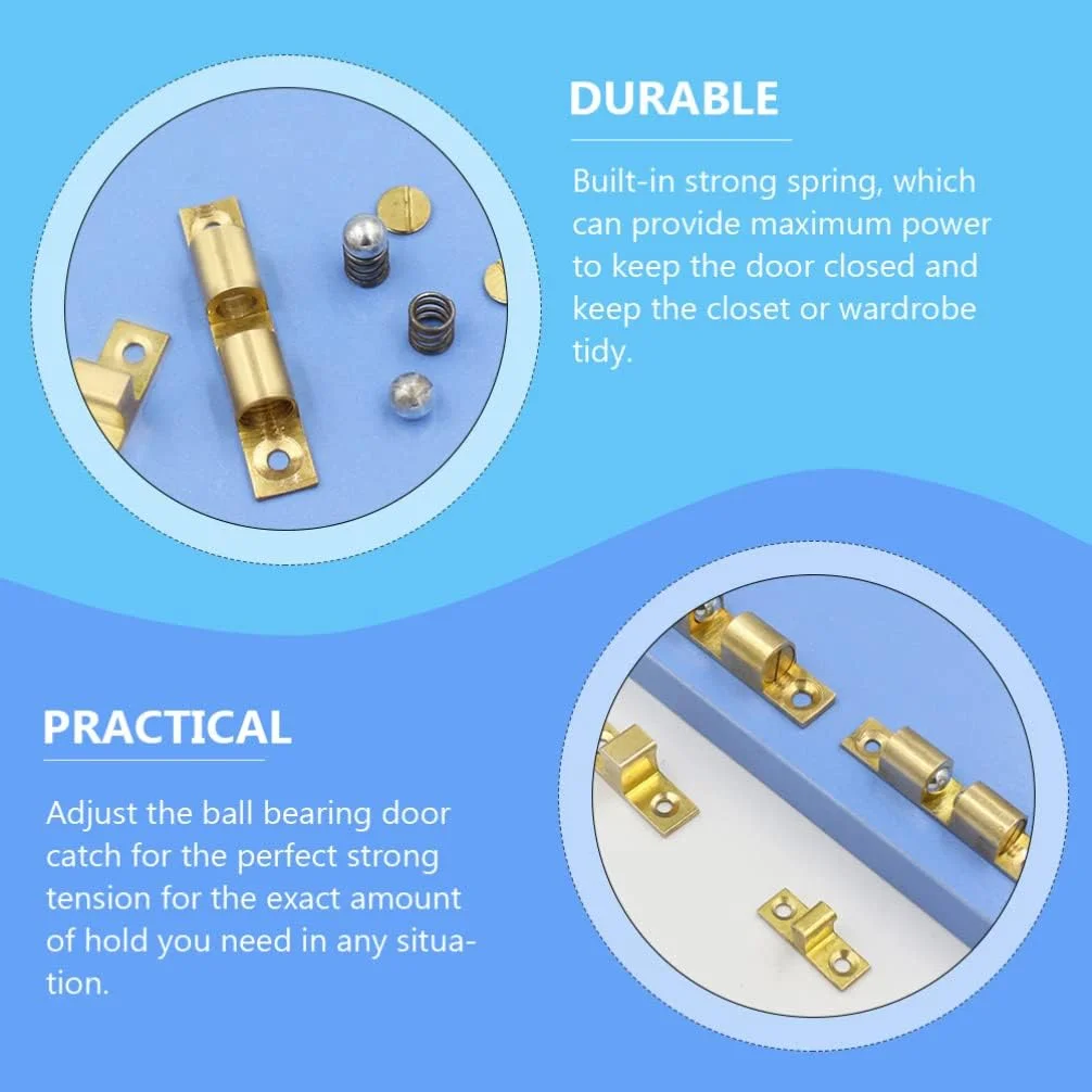 2 عدد قفل توپی درب کمد، قفل فشاری توپی کمد، قفل غلتکی توپی به همراه پیچ برای درب کمد، کابینت، مبلمان، طلایی