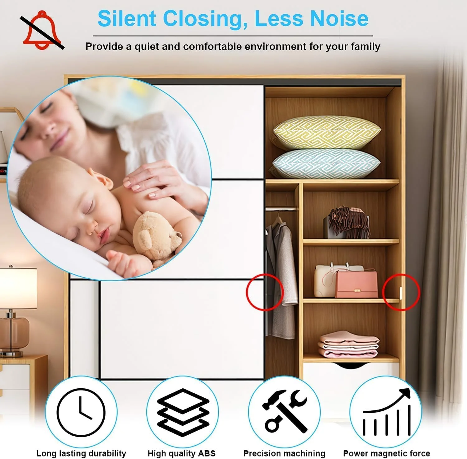 مگنت درب کابینت Joyzzz، بسته 6 عددی سخت افزار کابینت فشاری با بست قوی فنری، قفل کشوی قابل تنظیم RV برای آشپزخانه، کمد و درب کمد لباس