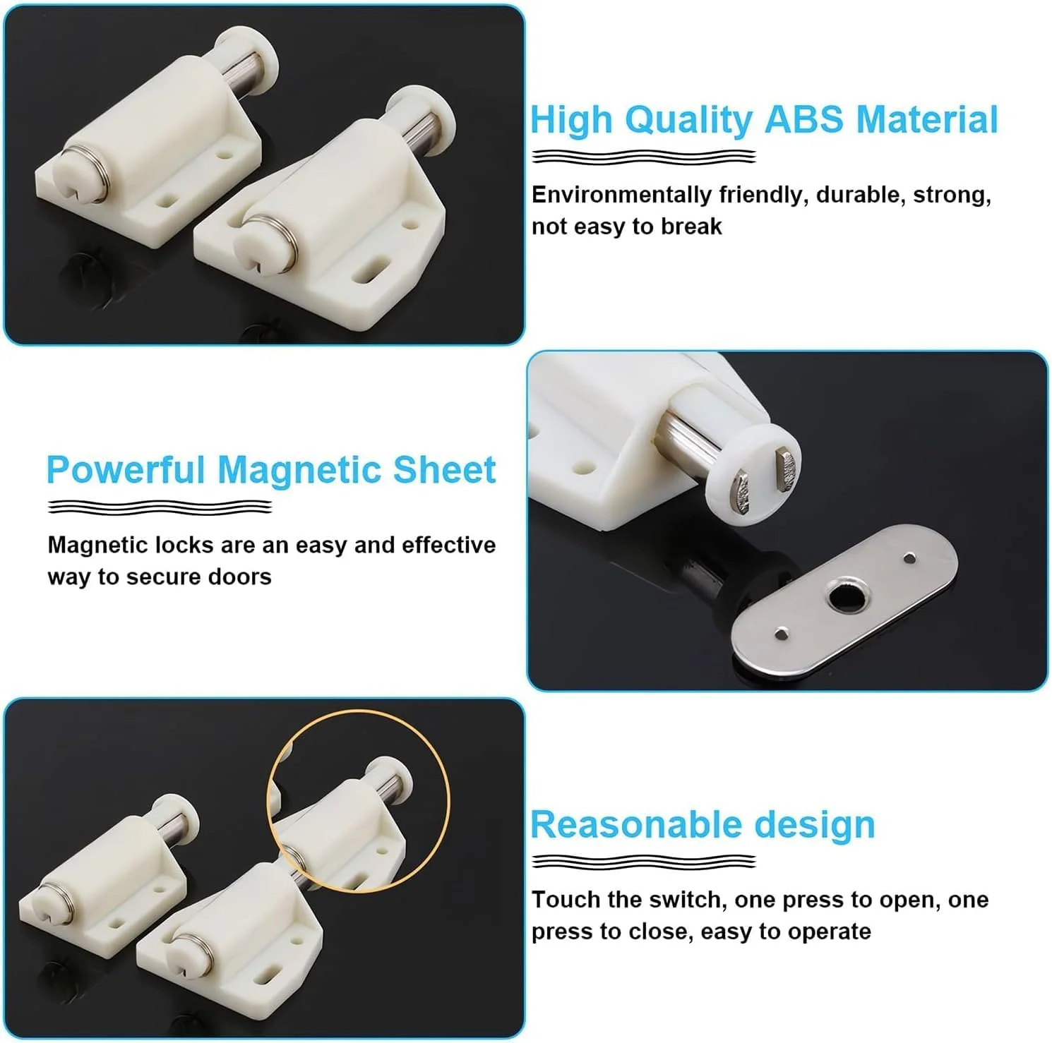 مگنت درب کابینت Joyzzz، بسته 6 عددی سخت افزار کابینت فشاری با بست قوی فنری، قفل کشوی قابل تنظیم RV برای آشپزخانه، کمد و درب کمد لباس