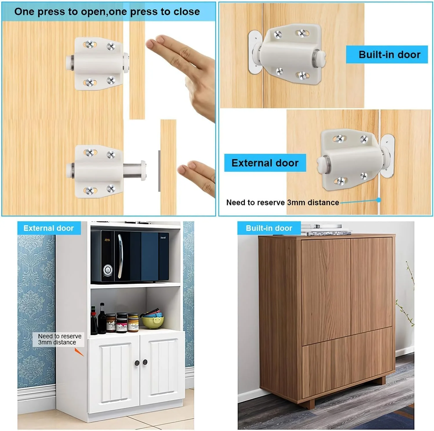 مگنت درب کابینت Joyzzz، بسته 6 عددی سخت افزار کابینت فشاری با بست قوی فنری، قفل کشوی قابل تنظیم RV برای آشپزخانه، کمد و درب کمد لباس