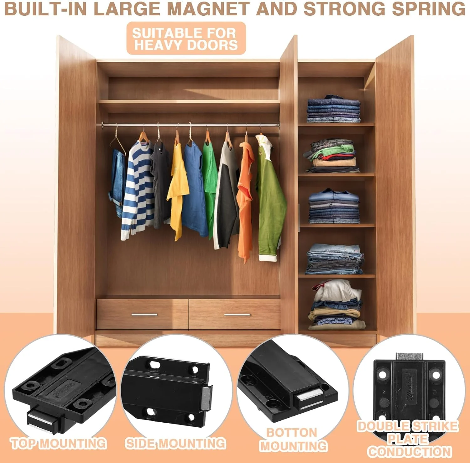 قفل فشاری مغناطیسی سنگین KASTWAVE برای کابینت ها و درب های بزرگ - بسته 8 عددی سخت افزار رهاسازی لمسی مشکی، قفل های کشوی آشپزخانه فشاری برای باز کردن و سیستم گیره ای فشاری قفل فشاری مغناطیسی سنگین KASTWAVE برای کابینت ها و درب های بزرگ - بسته 8 عددی سخت افزار رهاسازی لمسی مشکی، قفل های کشوی آشپزخانه فشاری برای باز کردن و سیستم گیره ای فشاری