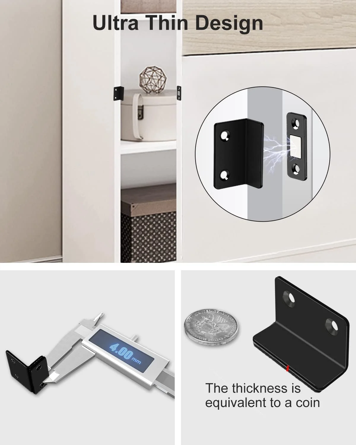 مگنت کابینت KASTWAVE مدل L شکل، بسته 4 عددی مگنت فوق العاده نازک درب کابینت برای کشو، قفل مغناطیسی چسبی کابینت، بست مغناطیسی برای بستن درب کمد آشپزخانه، مگنت مشکی مگنت کابینت KASTWAVE مدل L شکل، بسته 4 عددی مگنت فوق العاده نازک درب کابینت برای کشو، قفل مغناطیسی چسبی کابینت، بست مغناطیسی برای بستن درب کمد آشپزخانه، مگنت مشکی