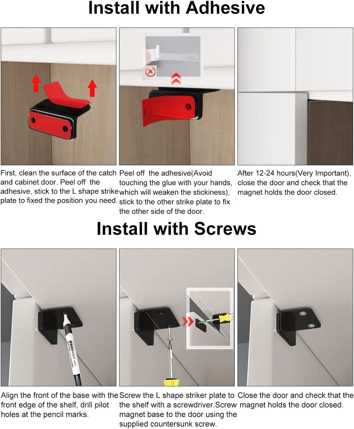 مگنت کابینت KASTWAVE مدل L شکل، بسته 4 عددی مگنت فوق العاده نازک درب کابینت برای کشو، قفل مغناطیسی چسبی کابینت، بست مغناطیسی برای بستن درب کمد آشپزخانه، مگنت مشکی مگنت کابینت KASTWAVE مدل L شکل، بسته 4 عددی مگنت فوق العاده نازک درب کابینت برای کشو، قفل مغناطیسی چسبی کابینت، بست مغناطیسی برای بستن درب کمد آشپزخانه، مگنت مشکی