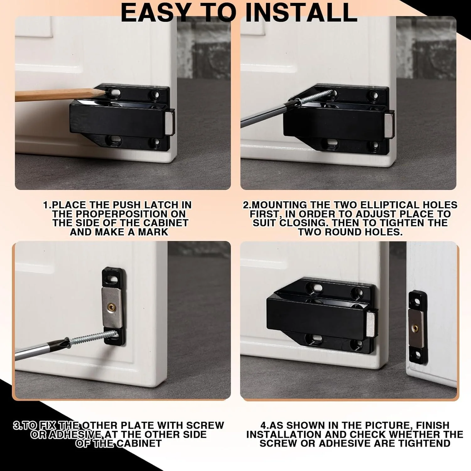 قفل فشاری مغناطیسی سنگین KASTWAVE برای کابینت ها و درب های بزرگ - بسته 8 عددی سخت افزار رهاسازی لمسی مشکی، قفل های کشوی آشپزخانه فشاری برای باز کردن و سیستم گیره ای فشاری قفل فشاری مغناطیسی سنگین KASTWAVE برای کابینت ها و درب های بزرگ - بسته 8 عددی سخت افزار رهاسازی لمسی مشکی، قفل های کشوی آشپزخانه فشاری برای باز کردن و سیستم گیره ای فشاری