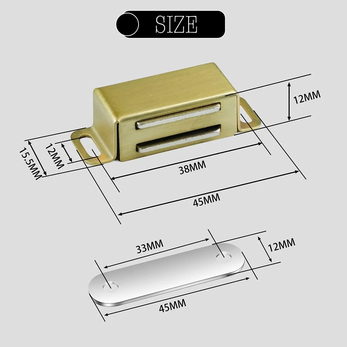 مگنت درب کابینت Selyse، مگنت های قوی 8 کیلوگرمی، کشوهای استیل ضد زنگ، بست مغناطیسی درب، مگنت برای مبلمان و درب بالکن، طلایی (بسته 4 عددی)