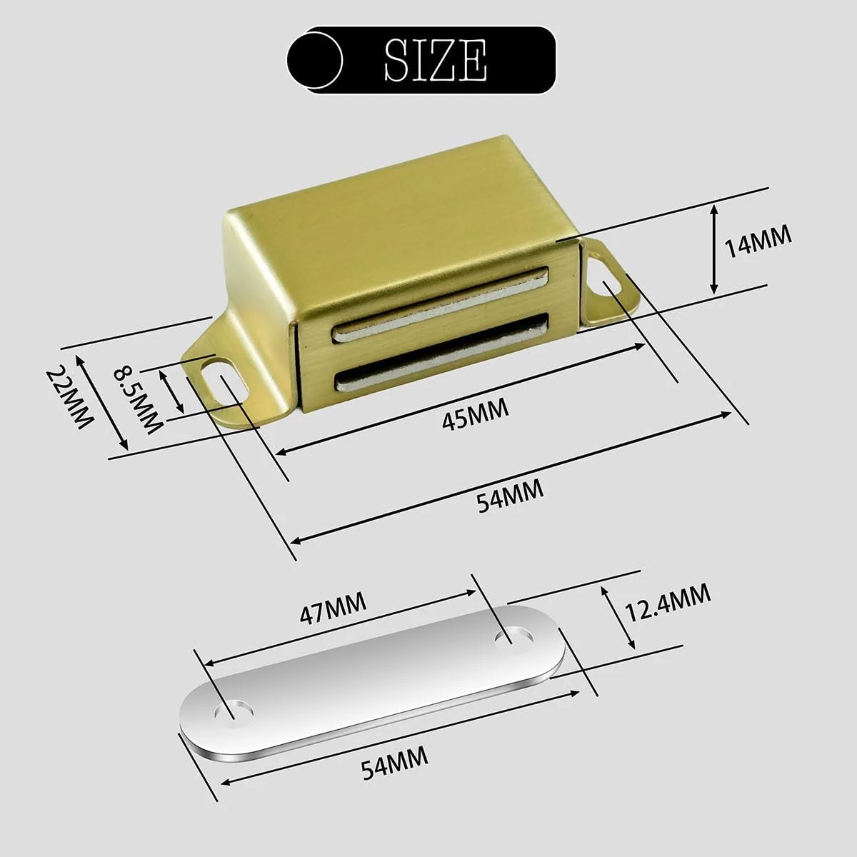 مگنت درب کابینت Selyse، مگنت های قوی 14 کیلوگرمی، قفل مغناطیسی استیل برای کشو، بست مغناطیسی درب، مگنت برای درب مبلمان و بالکن، طلایی (بسته 4 عددی)
