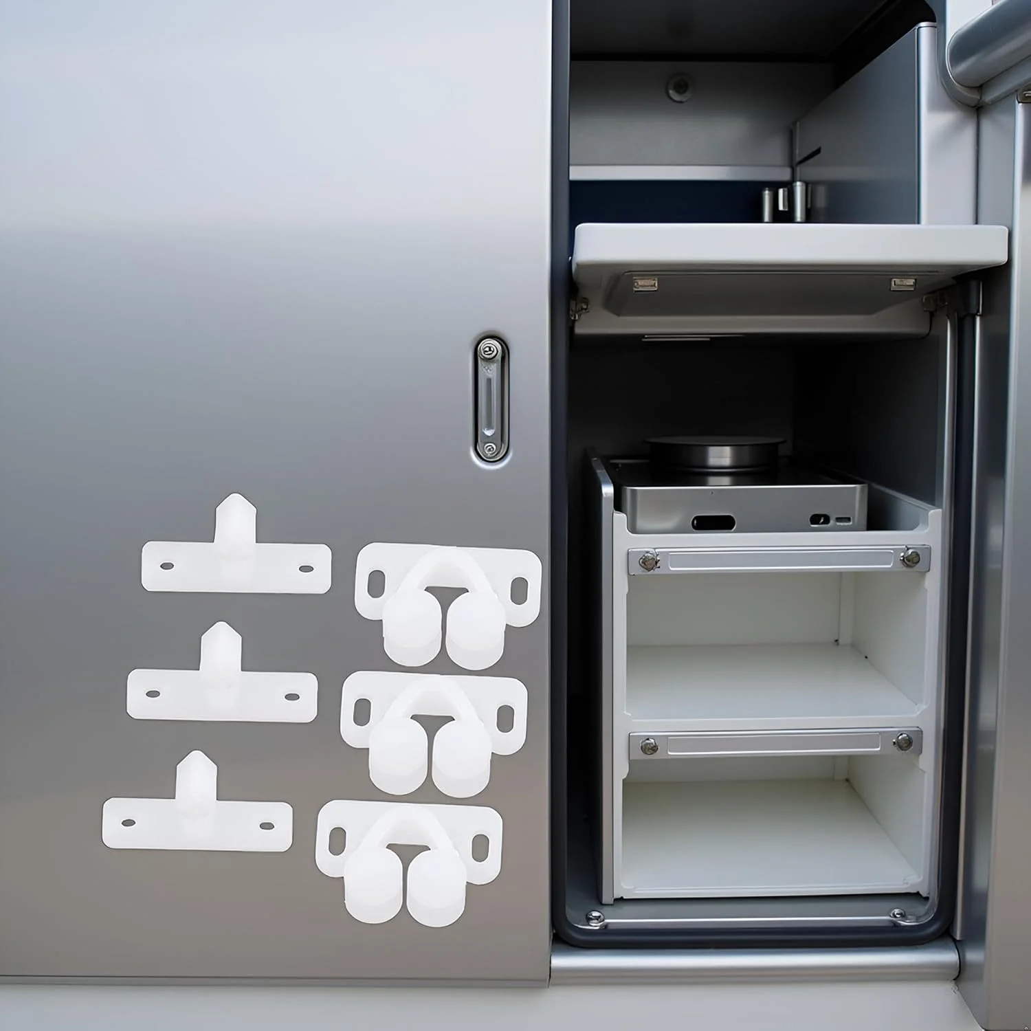 ست 3 عددی قفل توپی سفید دریایی برای درب قایق، کمد، فنری، صفحات پشتی، غلتکی، پلاستیکی، ABS ست 3 عددی قفل توپی سفید دریایی برای درب قایق، کمد، فنری، صفحات پشتی، غلتکی، پلاستیکی، ABS