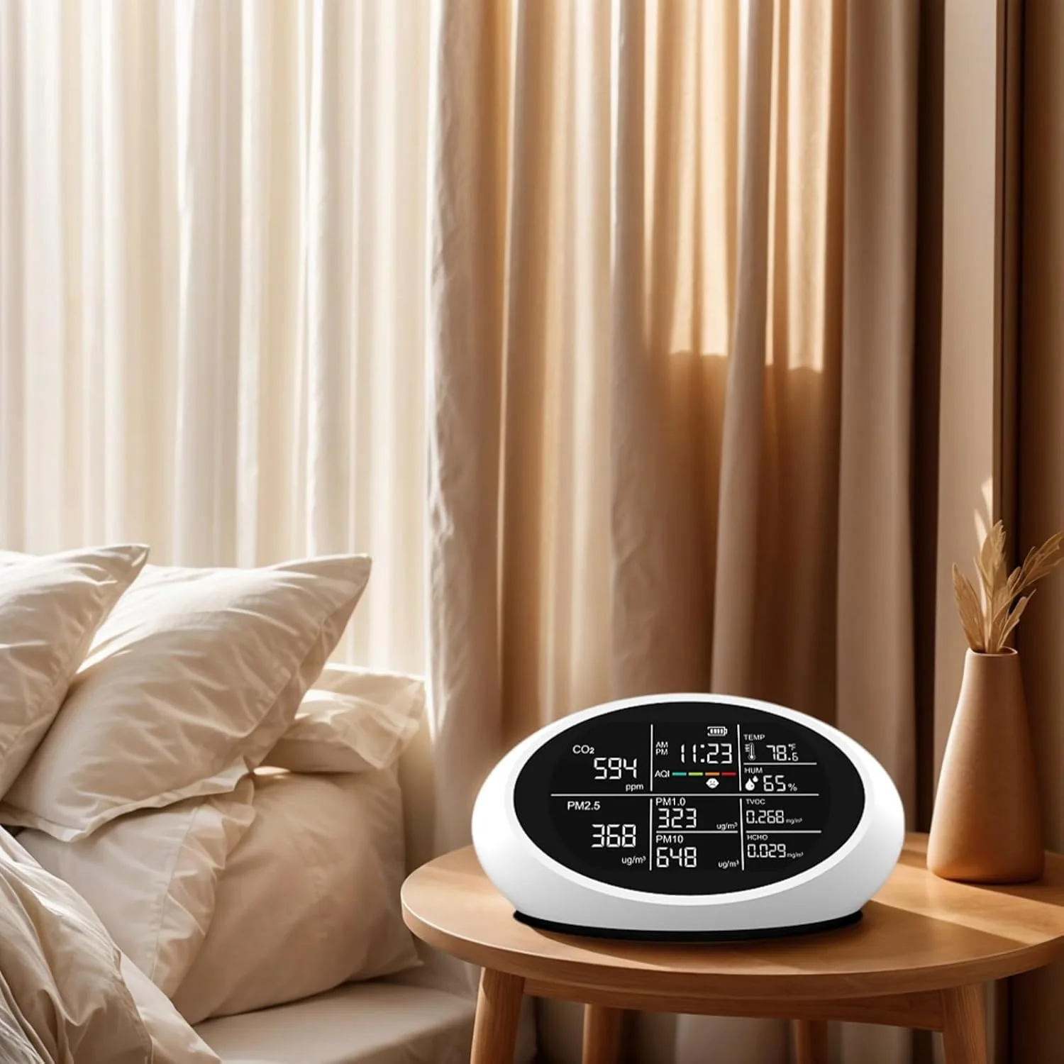 دستگاه سنجش کیفیت هوا 10 در 1 با دقت بالا و قابل حمل، با قابلیت نظارت بر دما و رطوبت در منازل PM2.5 CO2 TVOC دستگاه سنجش کیفیت هوا 10 در 1 با دقت بالا و قابل حمل، با قابلیت نظارت بر دما و رطوبت در منازل PM2.5 CO2 TVOC