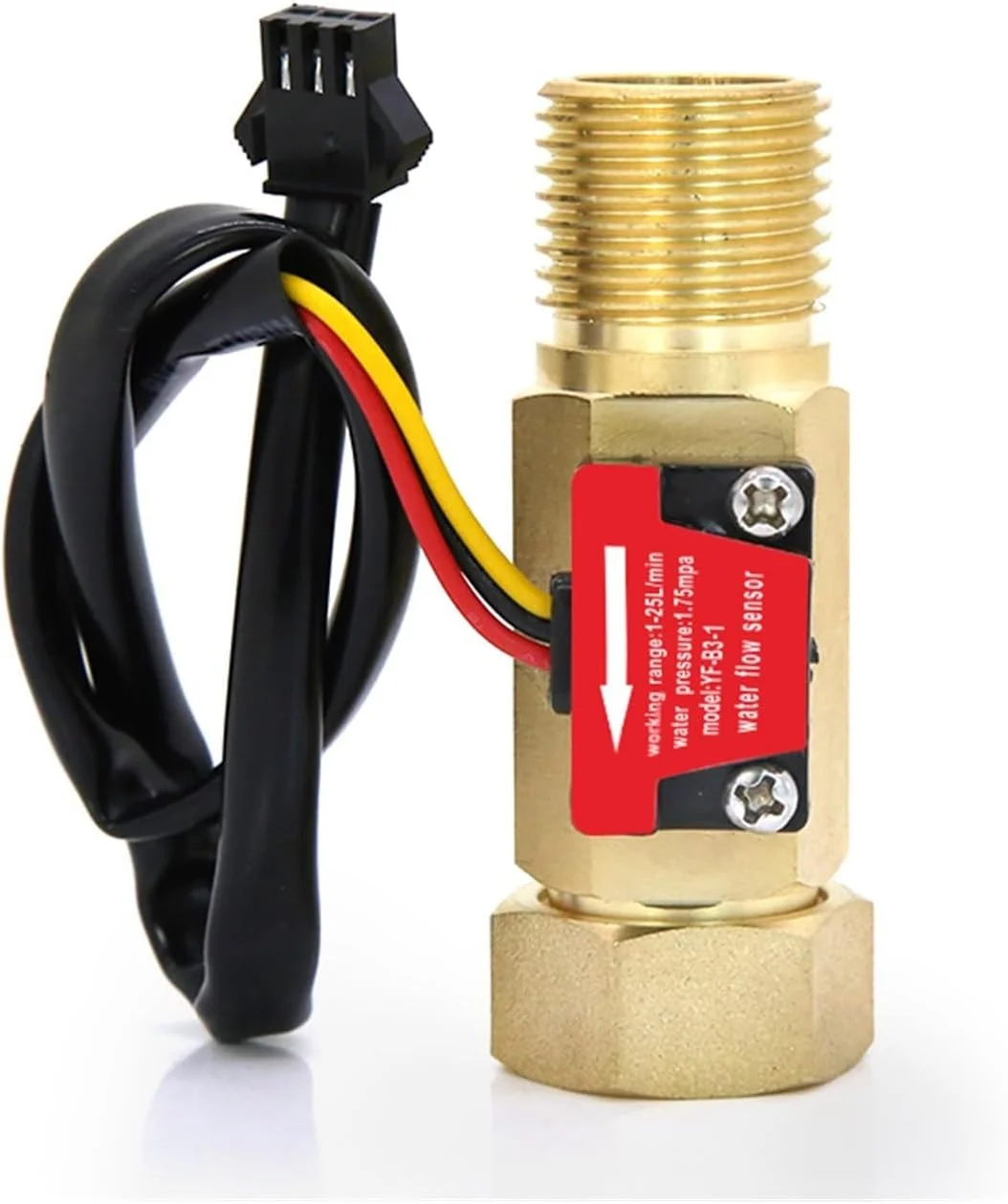 فلومتر آب، 1/2 اینچ رزوه نر ماده جدید، سنسور جریان آب، سنسور اثر هال برنجی 1.75MPa، فلومتر پالس DC5~18 ولت